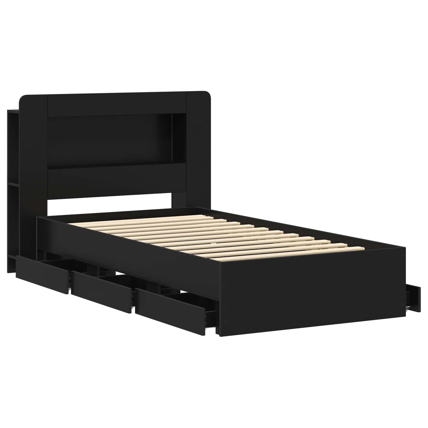 Bed Frame with Storage Black 75 x 190 cm Engineered Wood