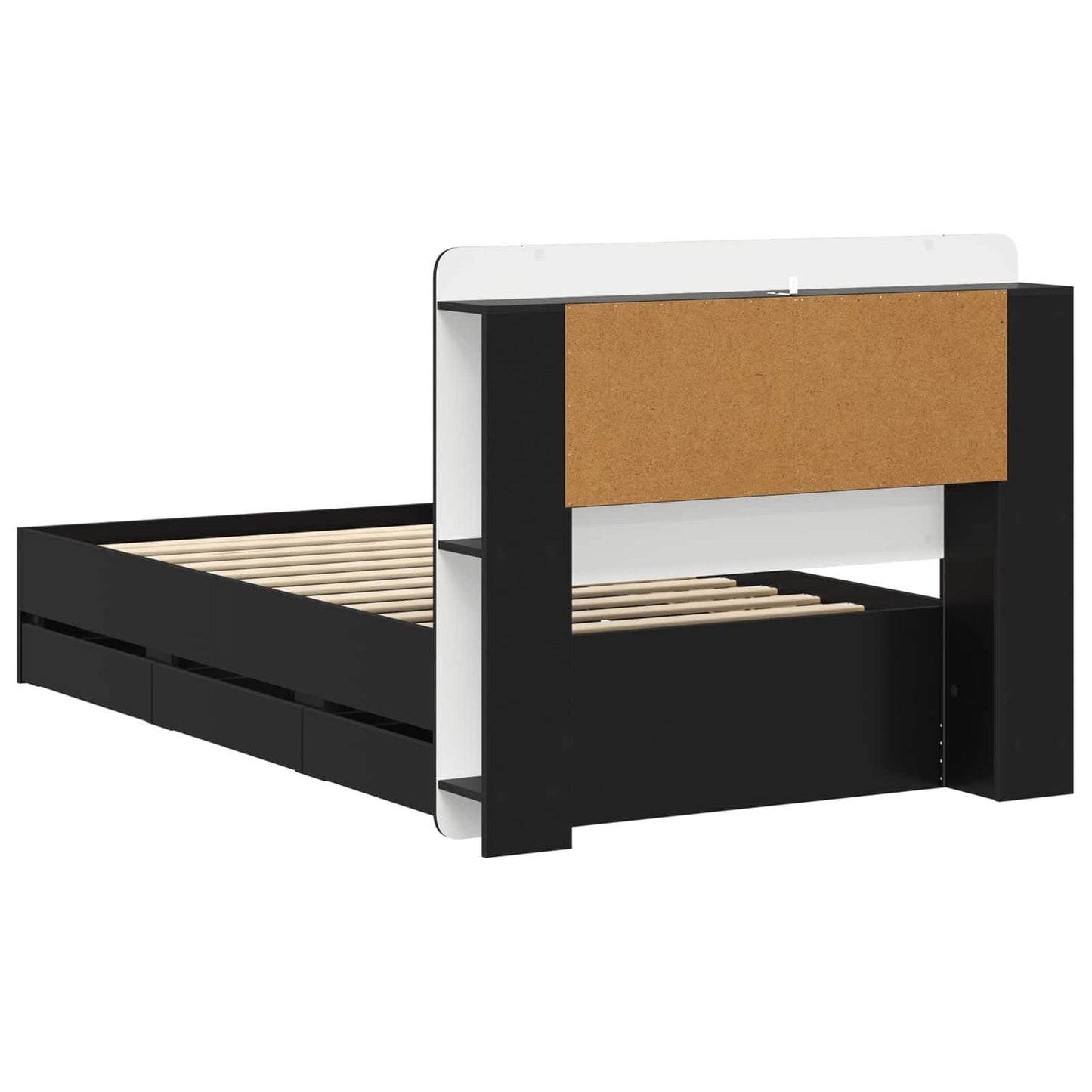Bed Frame with Storage Black 75 x 190 cm Engineered Wood