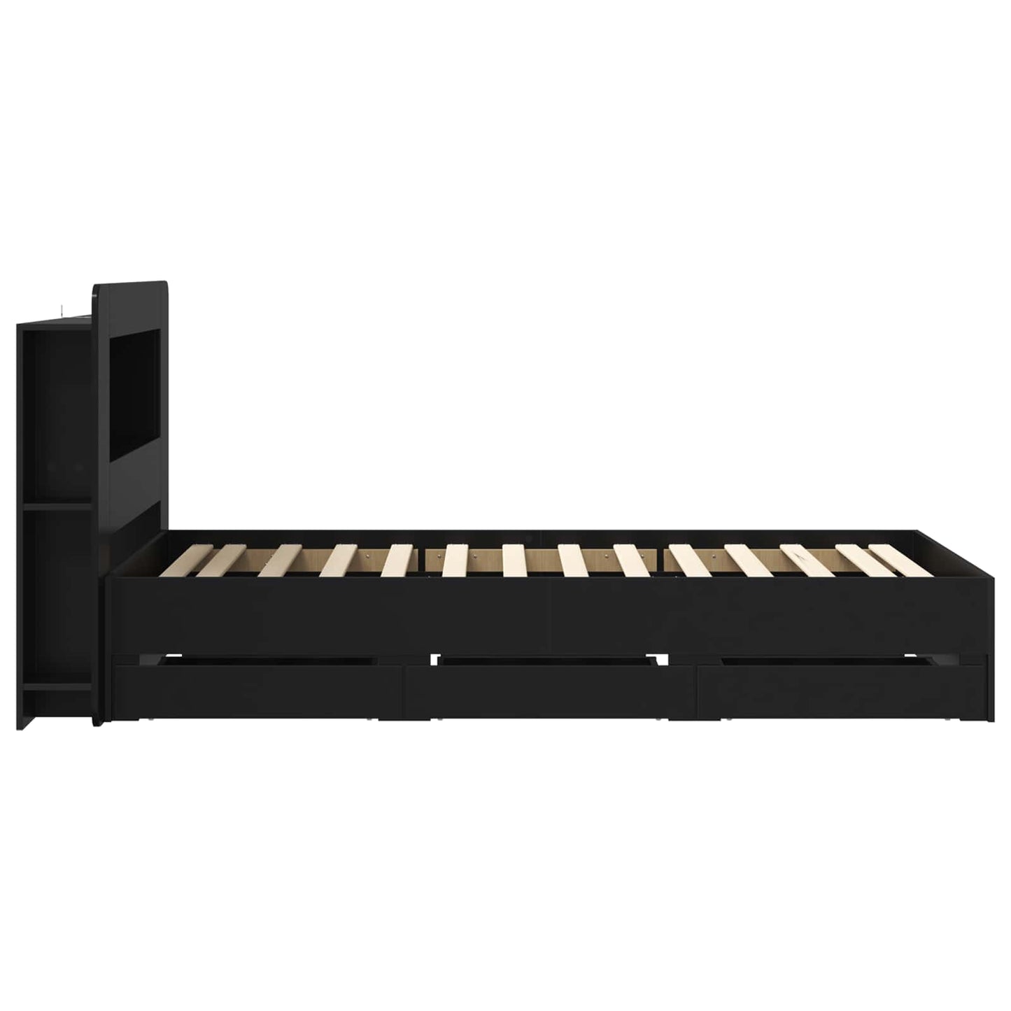 Bed Frame with Storage Black 75 x 190 cm Engineered Wood