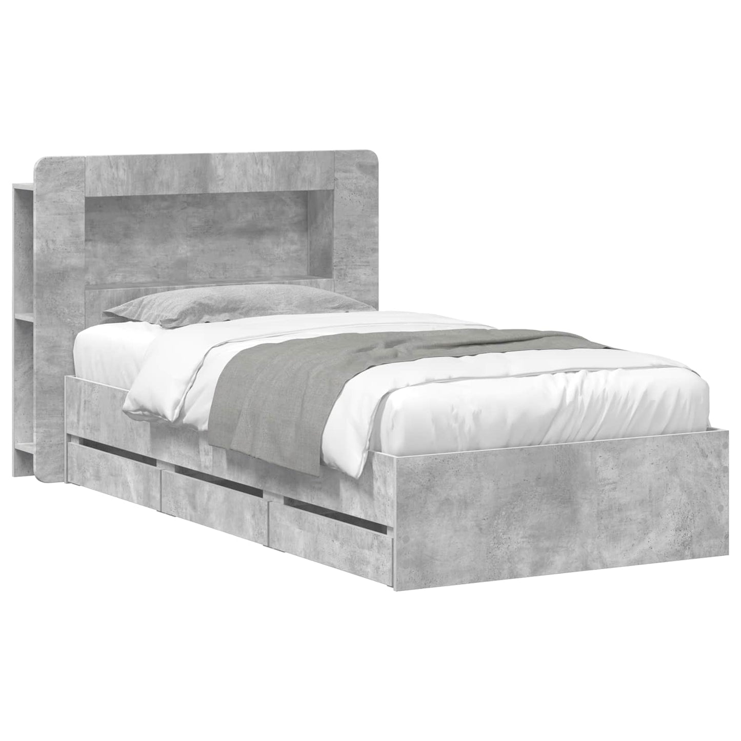 Bed Frame with Storage with Headboard Concrete Grey 75 x 190 cm
