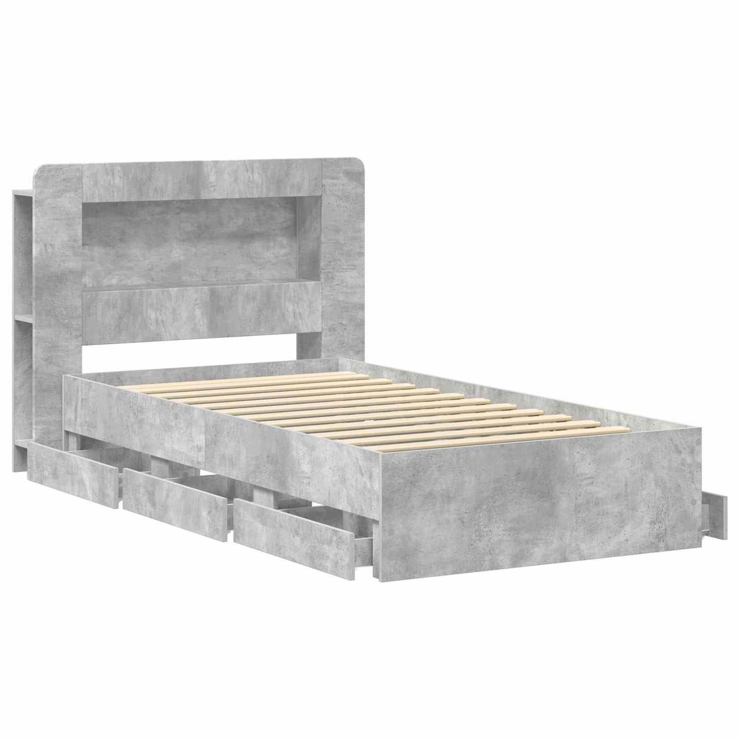 Bed Frame with Storage with Headboard Concrete Grey 75 x 190 cm