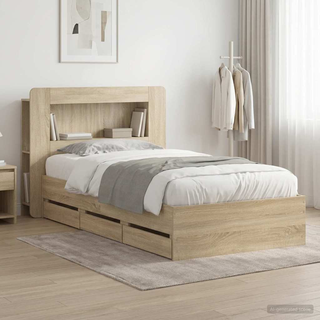 Bed Frame with Storage Sonoma Oak 75 x 190 cm Engineered Wood