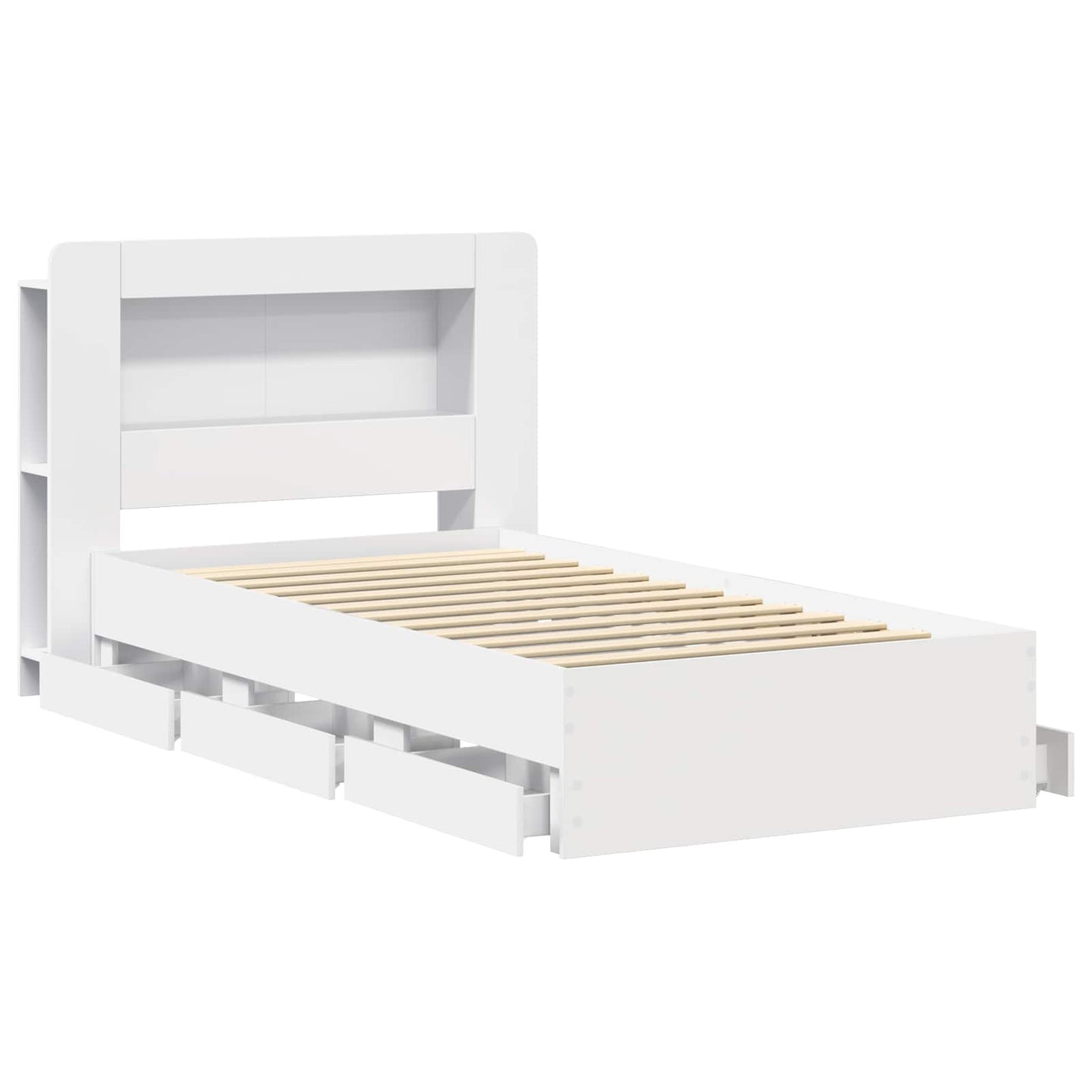 Bed Frame with Storage White 75 x 190 cm Engineered Wood