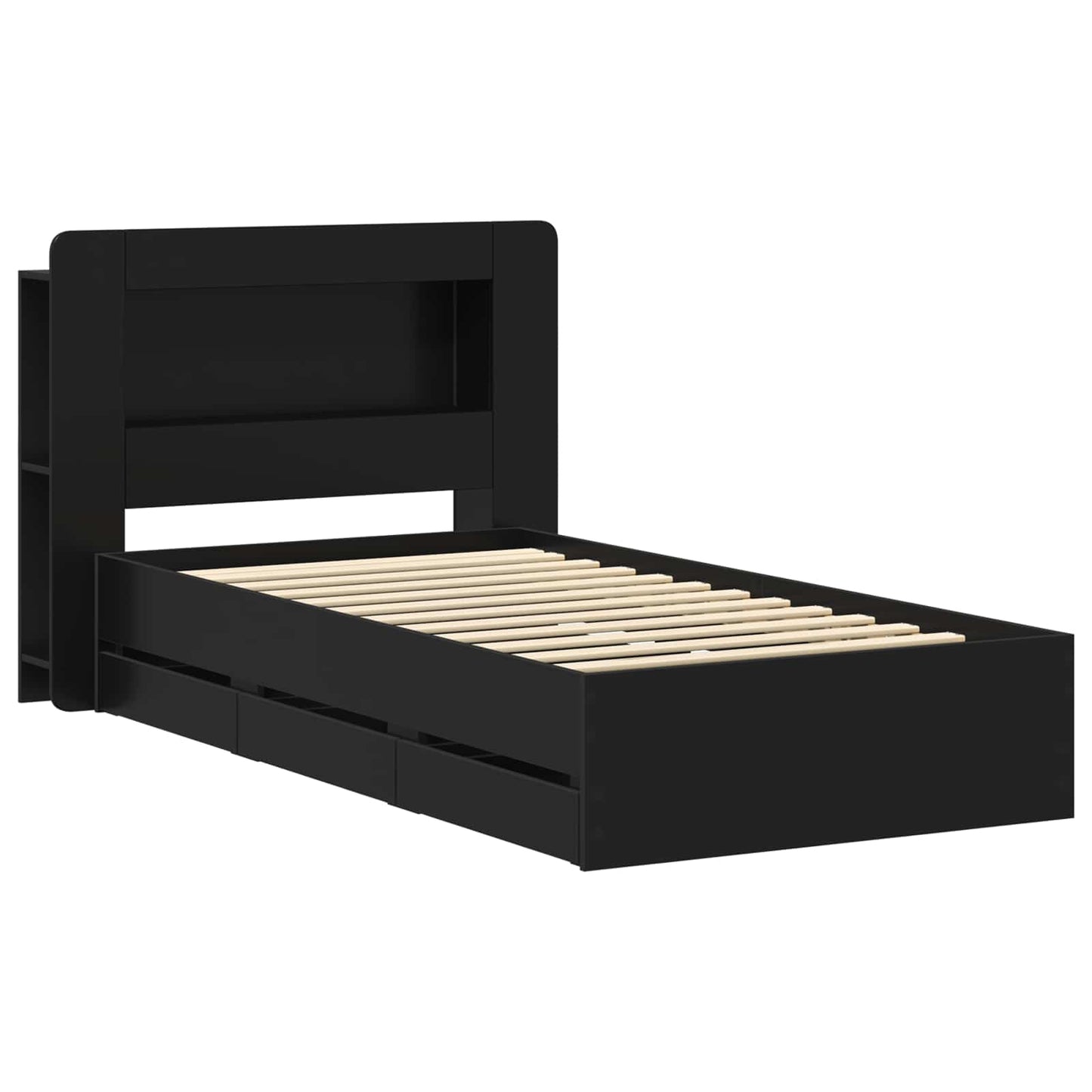 Bed Frame with Storage Black 90 x 190 cm Engineered Wood