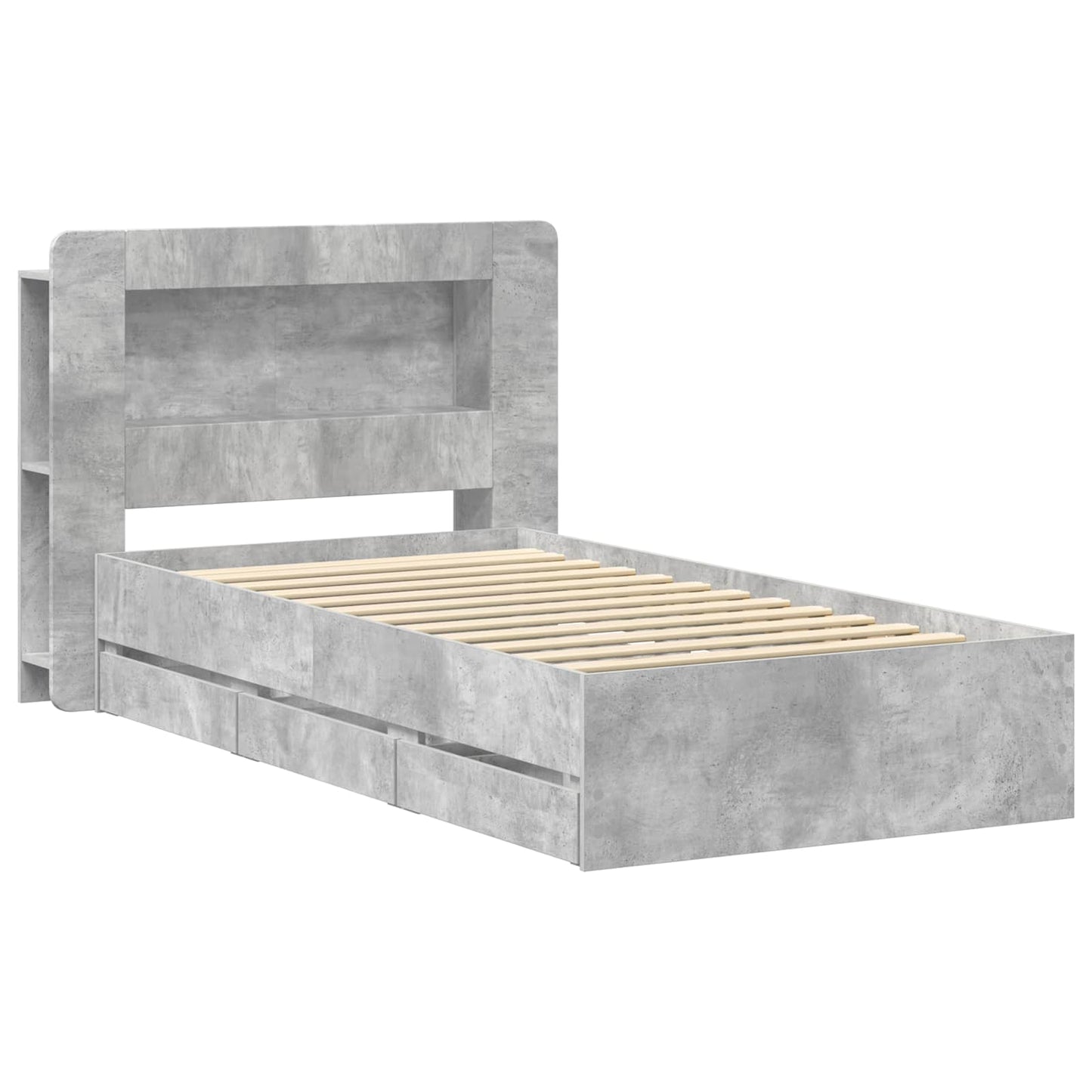 Bed Frame with Storage with Headboard Concrete Grey 90 x 190 cm