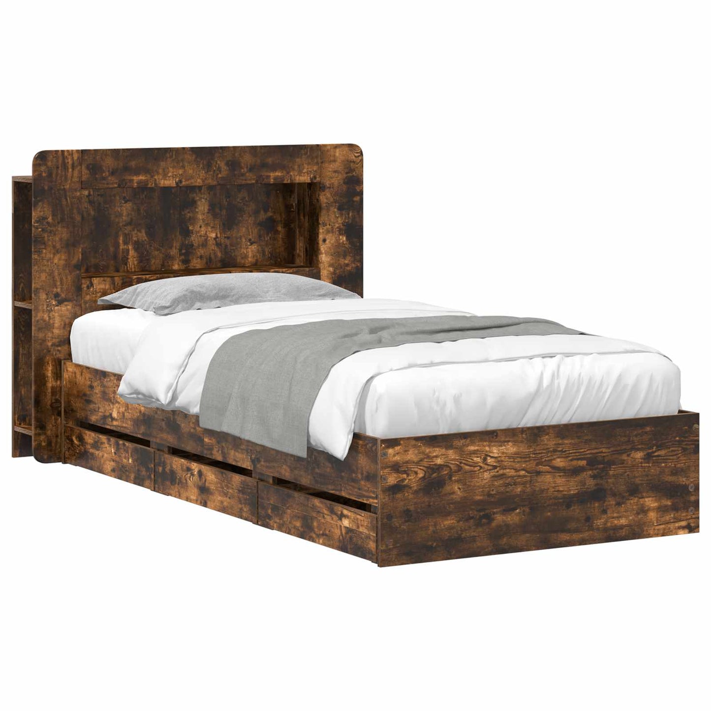 Bed Frame with Storage Smoked Oak 90 x 190 cm Engineered Wood