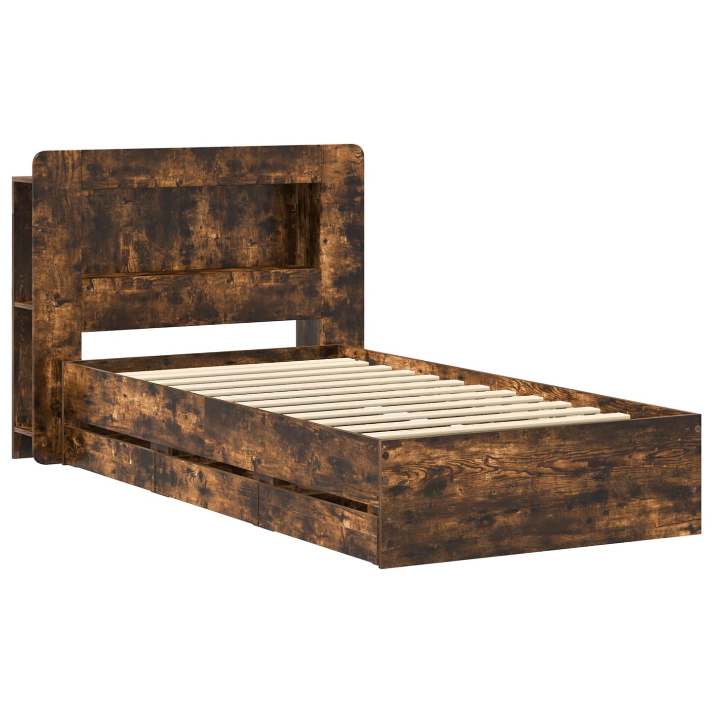 Bed Frame with Storage Smoked Oak 90 x 190 cm Engineered Wood