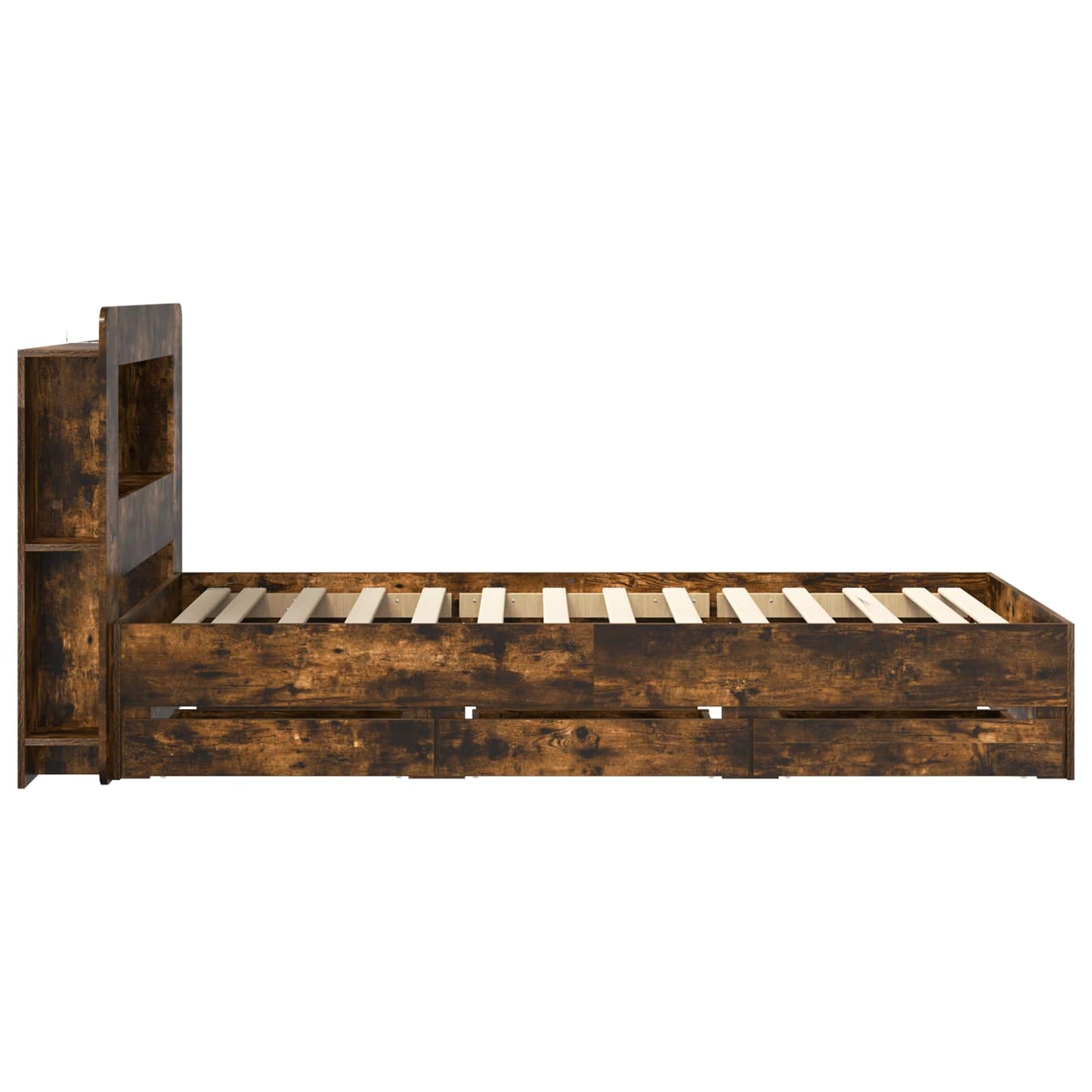 Bed Frame with Storage Smoked Oak 90 x 190 cm Engineered Wood