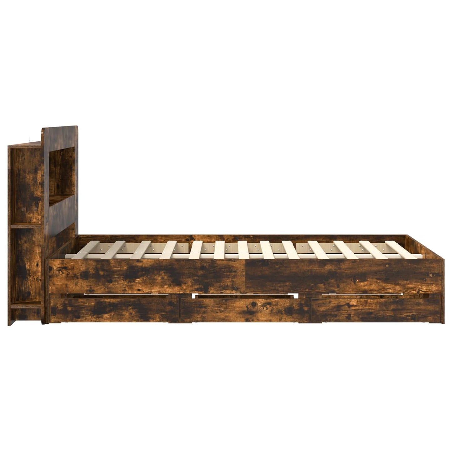Bed Frame with Storage Smoked Oak 120 x 190 cm Engineered Wood