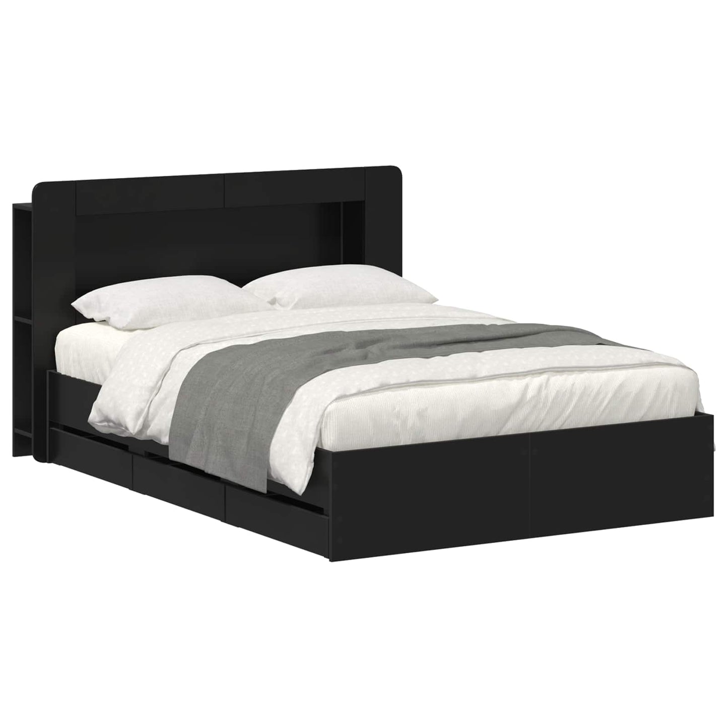 Bed Frame with Storage Black 150 x 200 cm Engineered Wood
