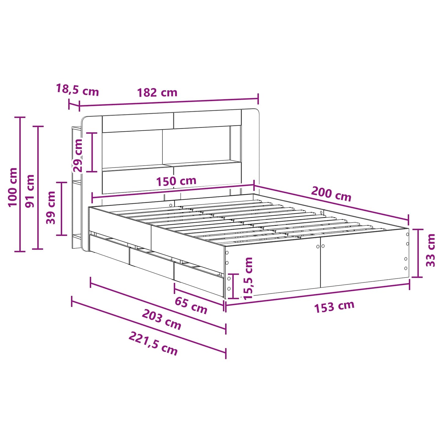 Bed Frame with Storage Black 150 x 200 cm Engineered Wood