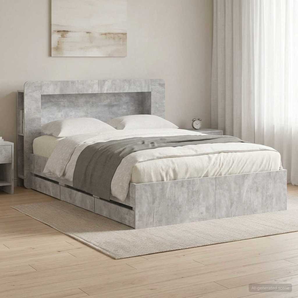 Bed Frame with Storage Concrete Grey 150 x 200 cm