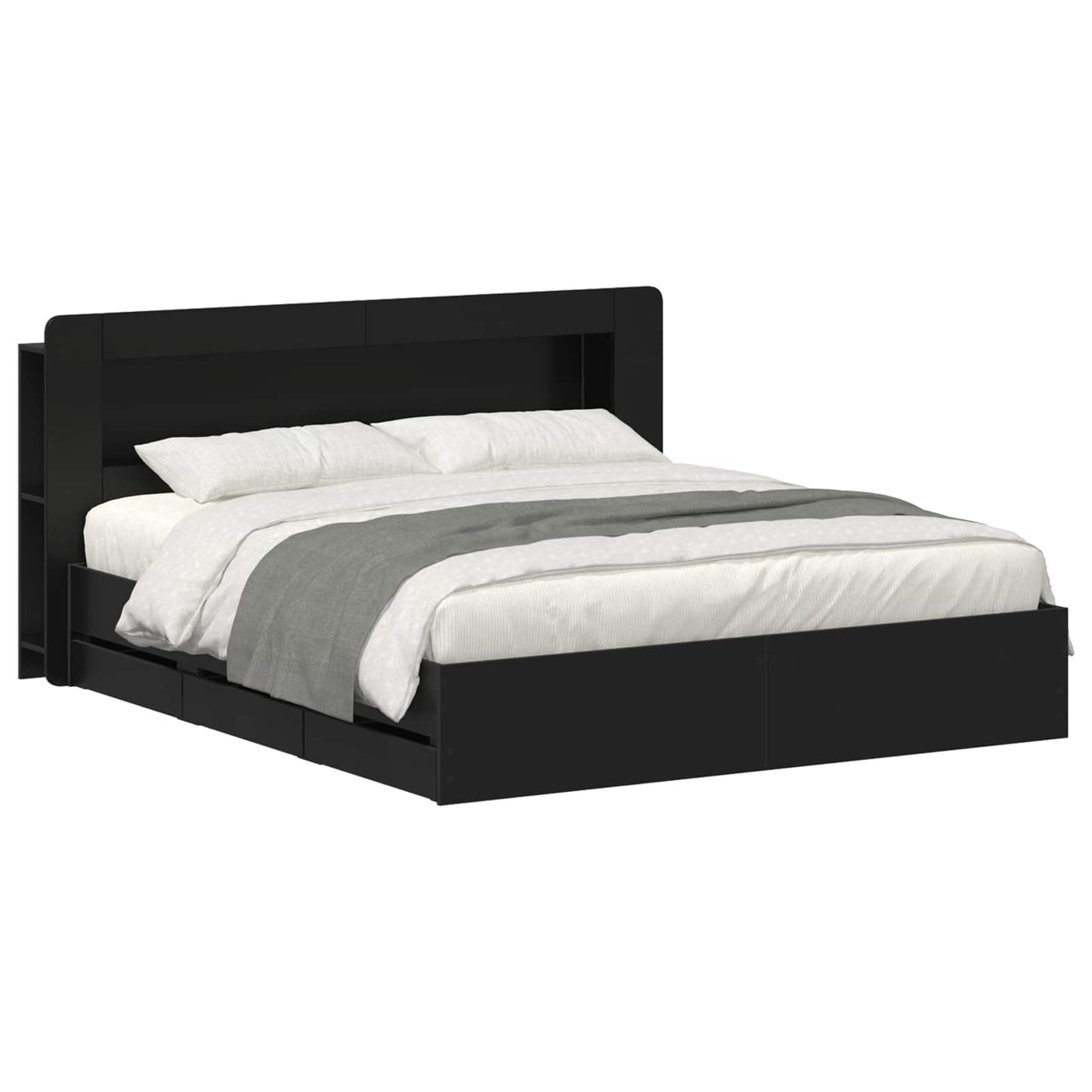 Bed Frame with Storage Black 180 x 200 cm Engineered Wood