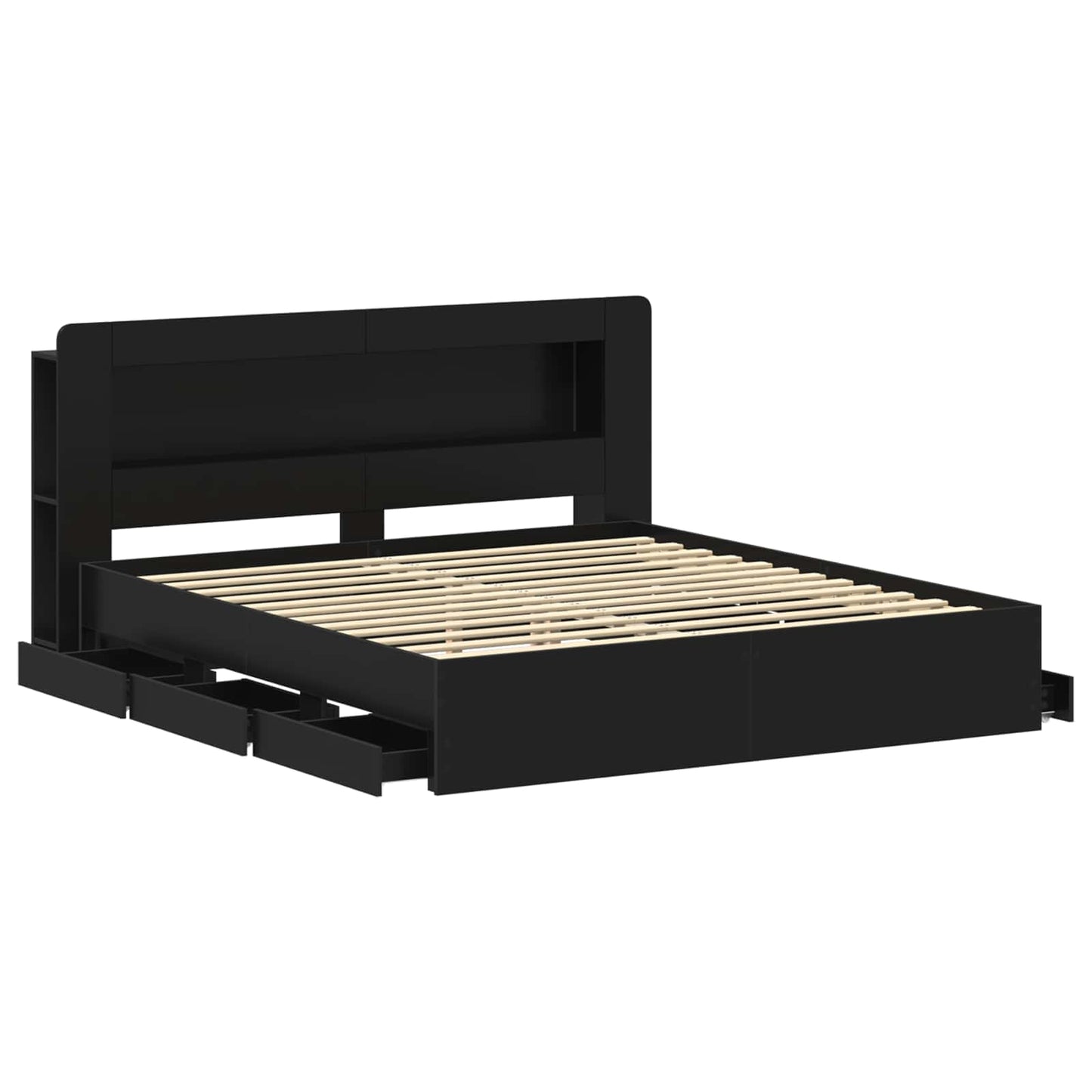 Bed Frame with Storage Black 180 x 200 cm Engineered Wood