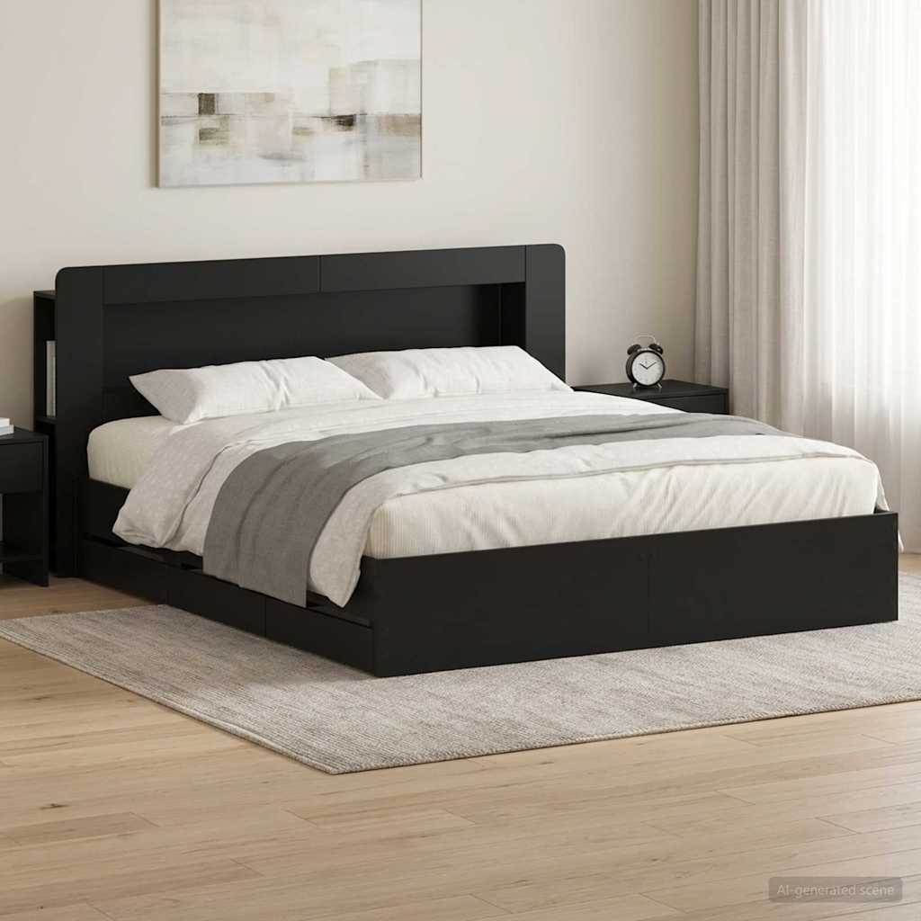 Bed Frame with Storage Black 200 x 200 cm Engineered Wood