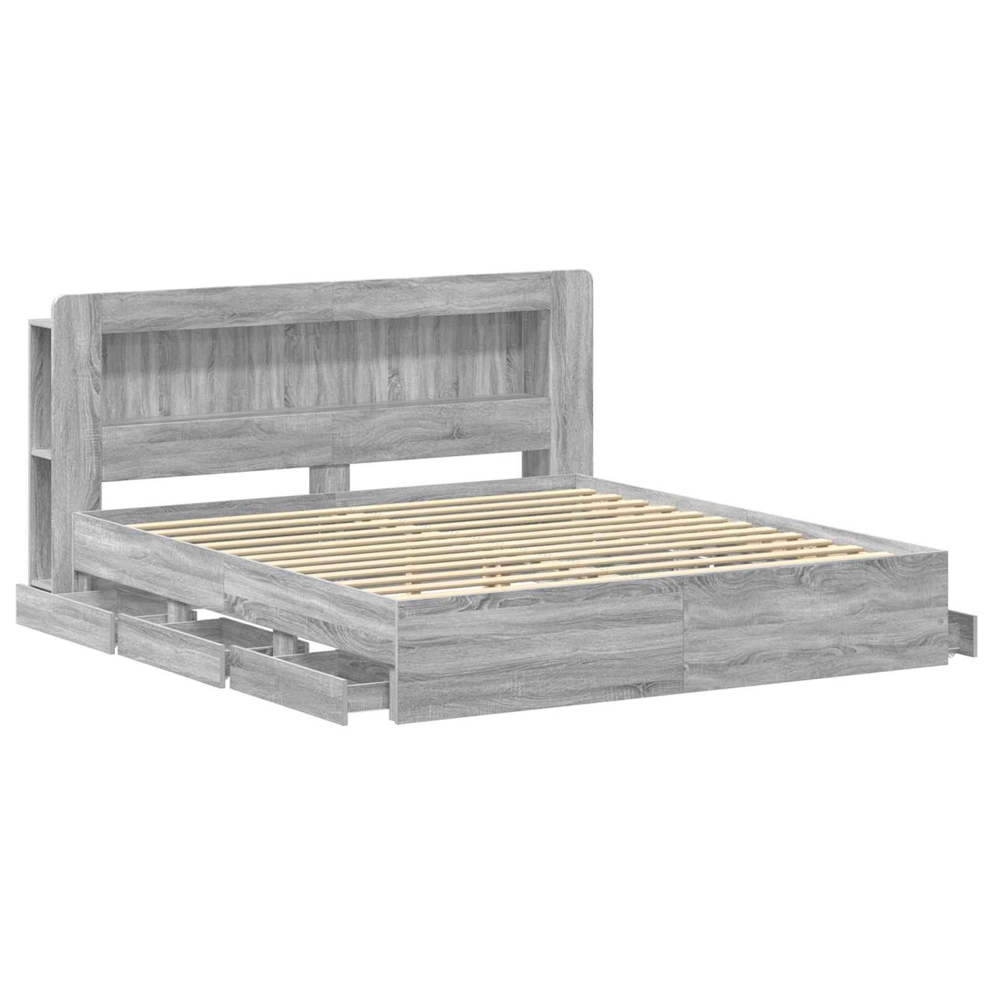 Bed Frame with Storage Grey Sonoma 200 x 200 cm Engineered Wood
