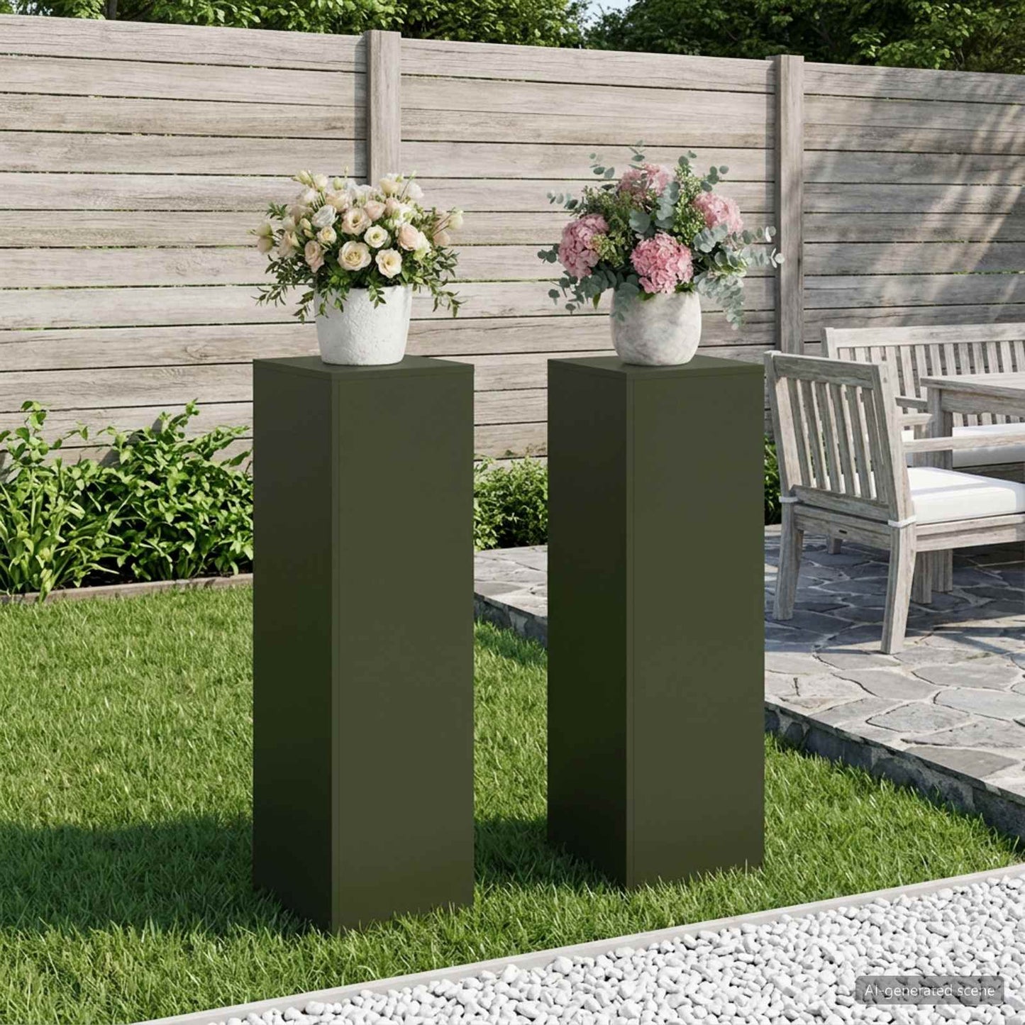 Plant Stand 2 pcs Olive Green 30 x 30 x 100 cm Steel