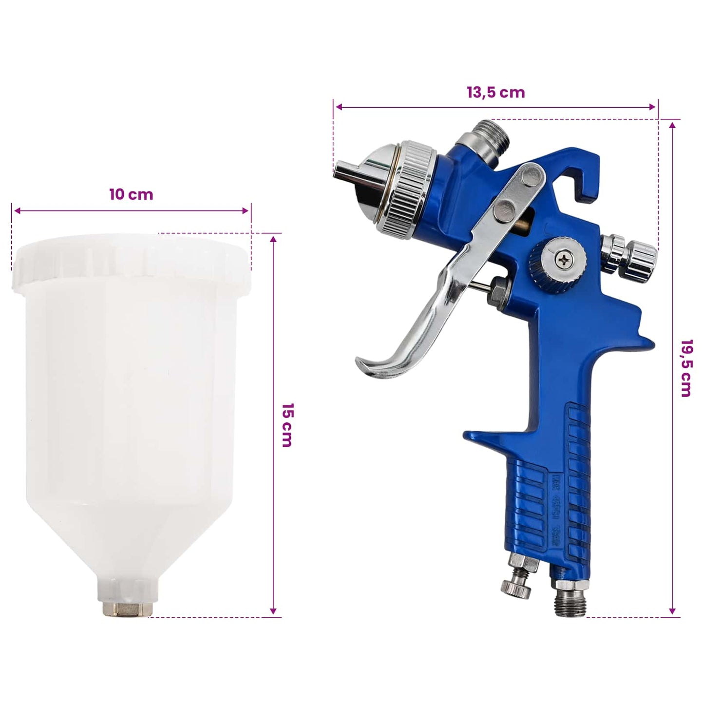 HVLP Paint Spray Gun Kit 600 ml Cup 1.3/1.7/2.0 mm Nozzles