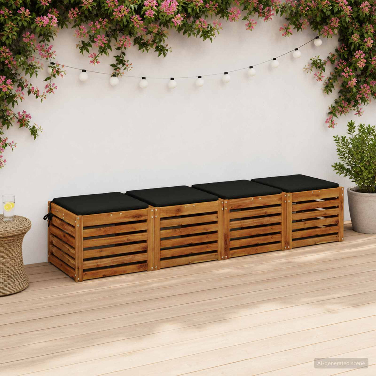 Seat Cushions SOEST 4 pcs 100% Polyester Black 50 x 50 x 3 cm