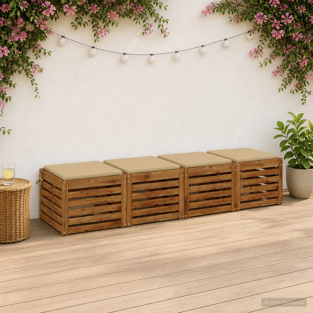 Seat Cushions SOEST 4 pcs 100% Polyester Beige 45 x 45 x 3 cm