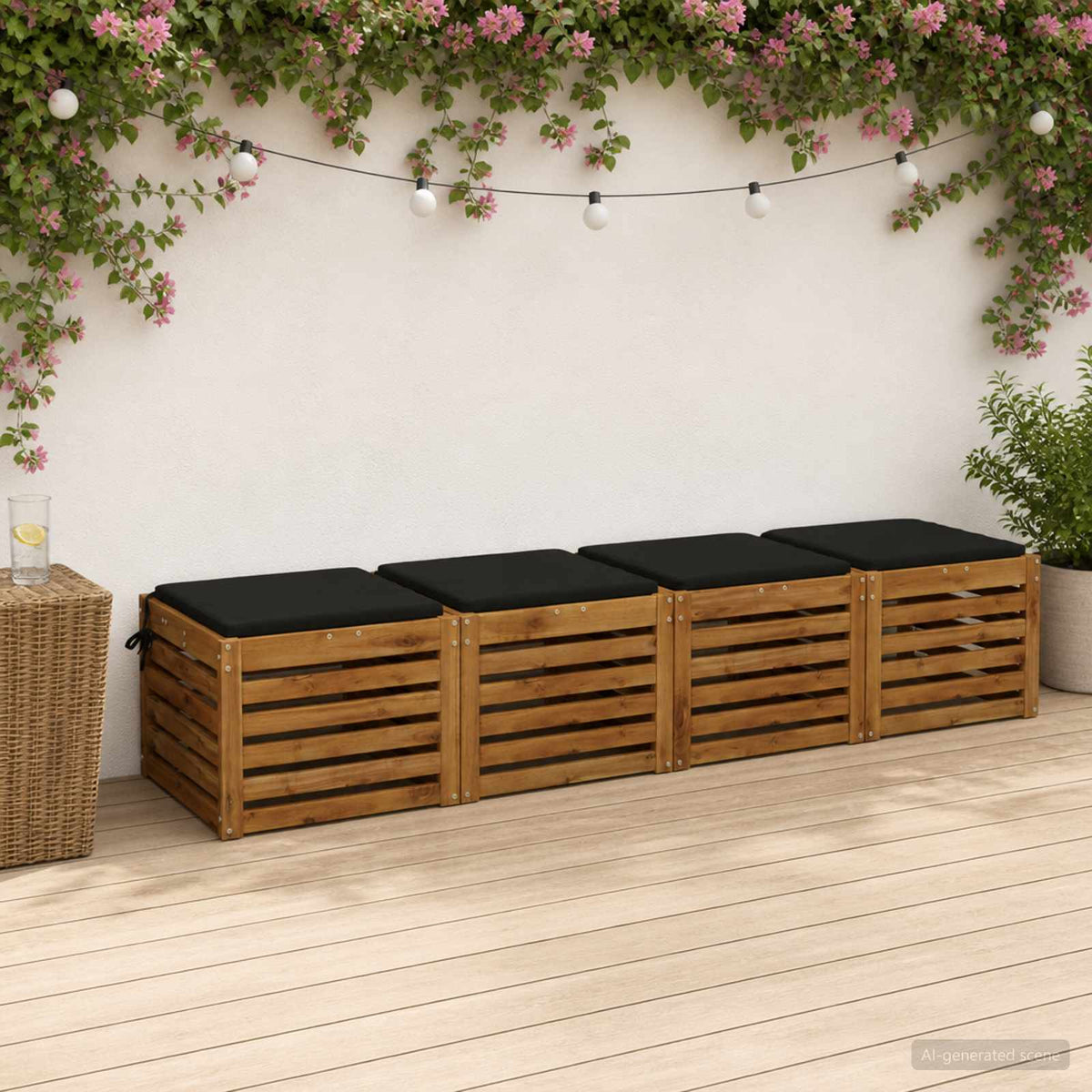 Seat Cushions SOEST 4 pcs 100% Polyester Black 50 x 50 x 3 cm