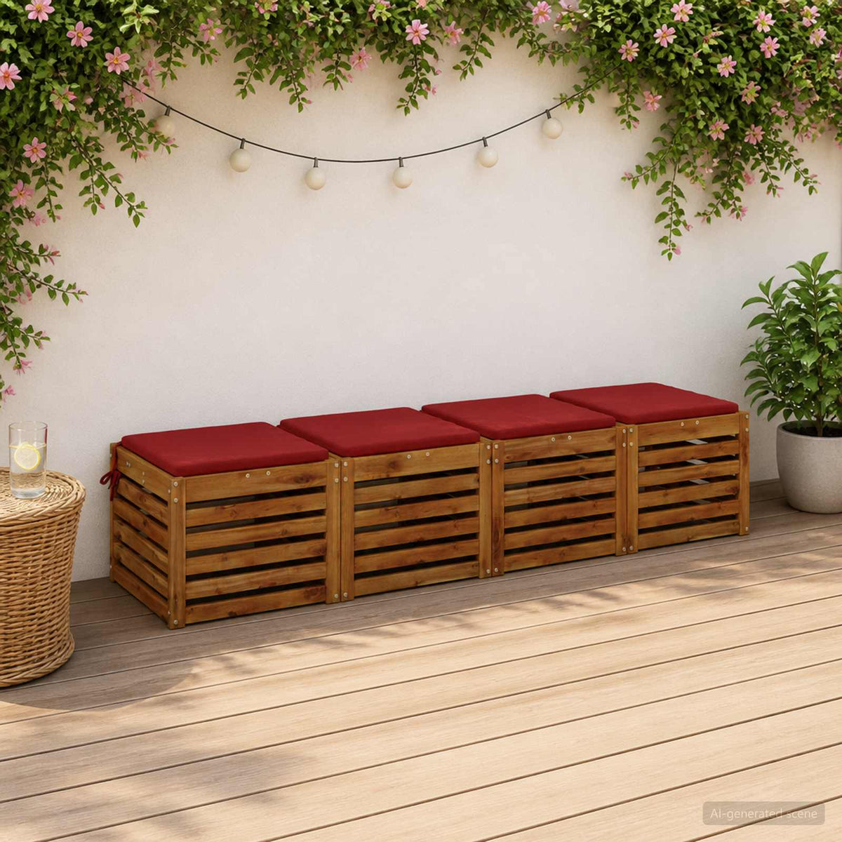 Seat Cushions SOEST 4 pcs 100% Polyester Wine Red