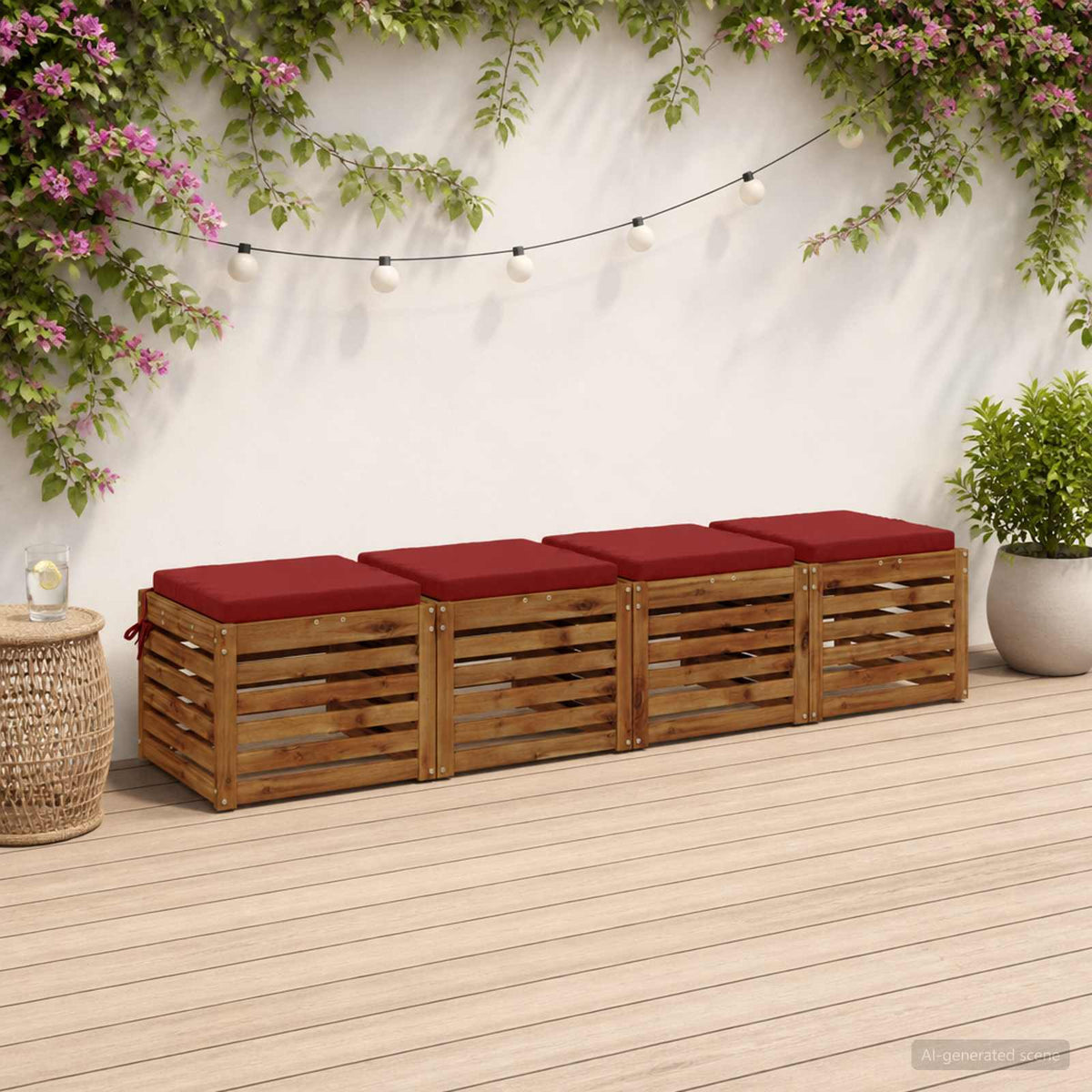 Seat Cushions SOEST 4 pcs 100% Polyester Wine Red