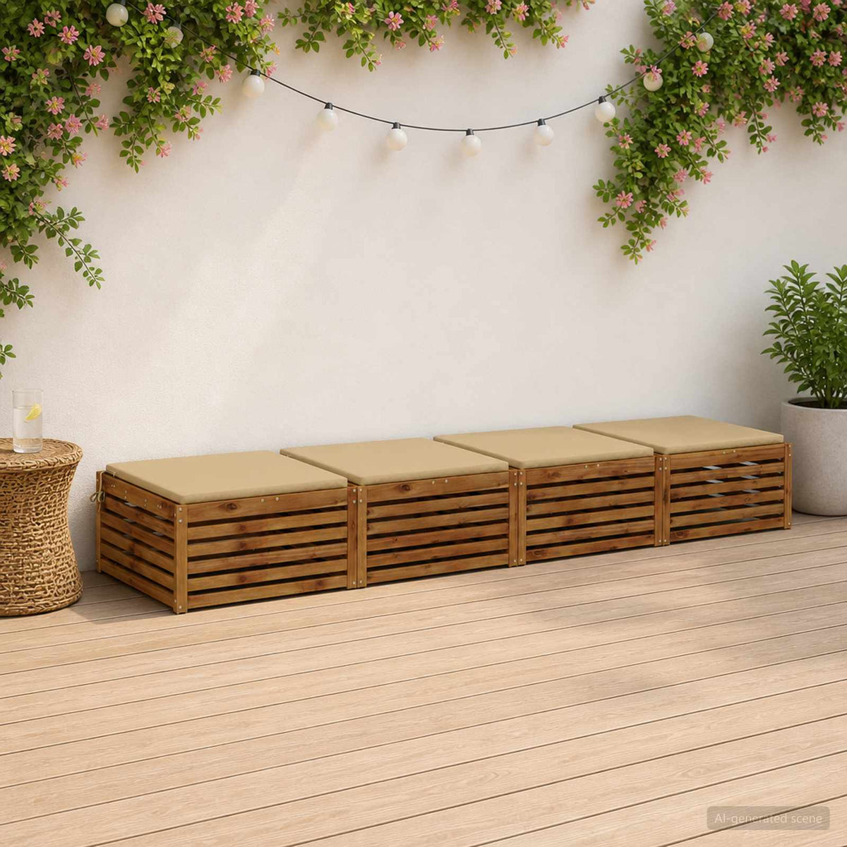 Seat Cushions SOEST 4 pcs 100% Polyester Beige 60 x 60 x 3 cm