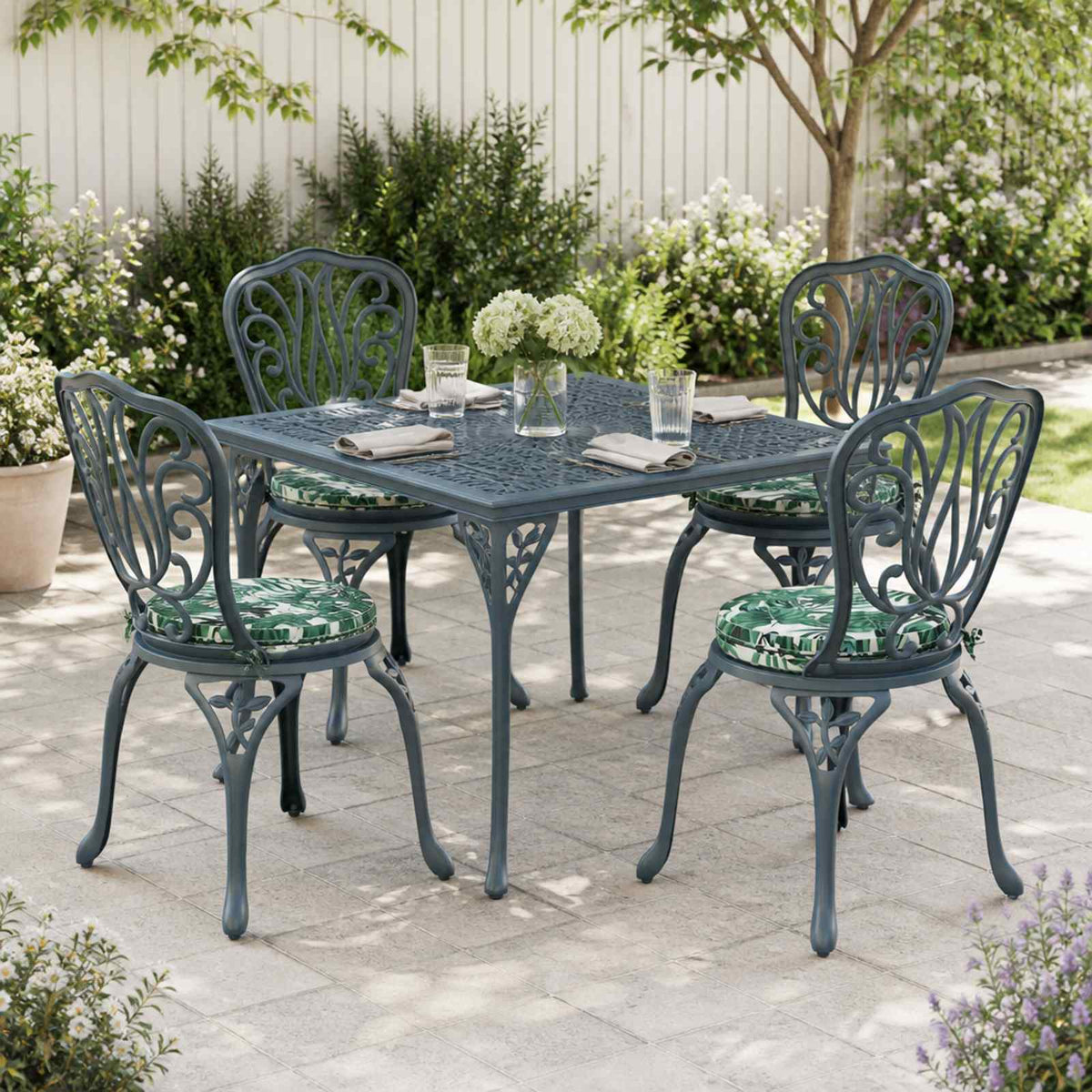Seat Cushions SOEST 4 pcs 100% Polyester Leaf Pattern