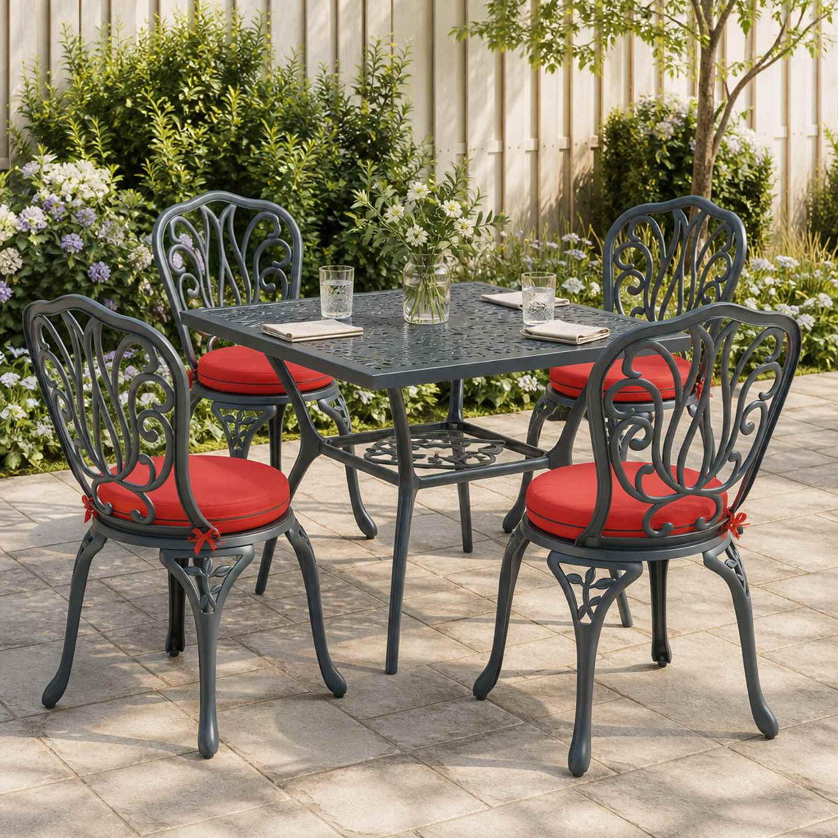 Seat Cushions SOEST 4 pcs 100% Polyester Red Ø 40 x 7 cm
