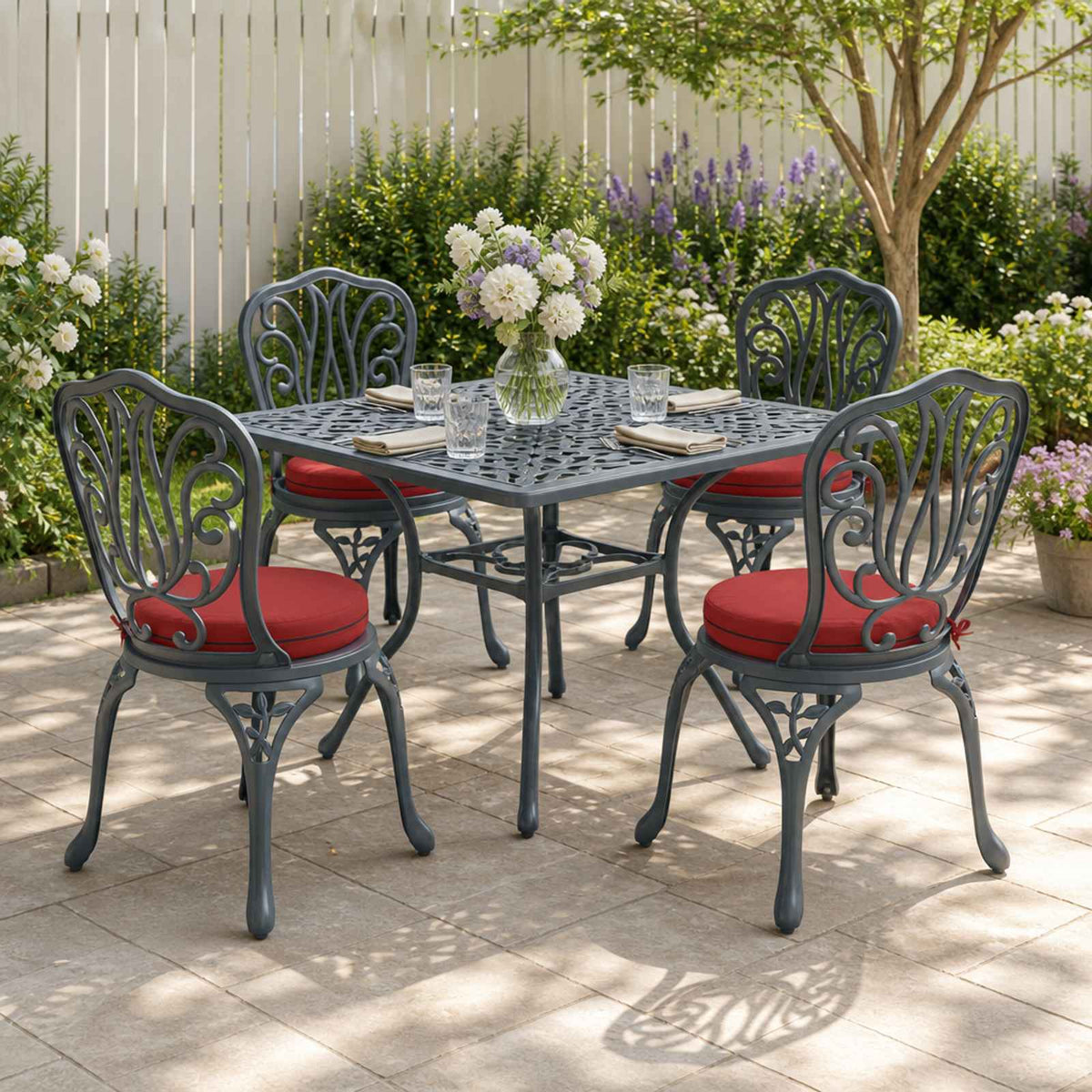 Seat Cushions SOEST 4 pcs 100% Polyester Wine Red Ø 40 x 7 cm