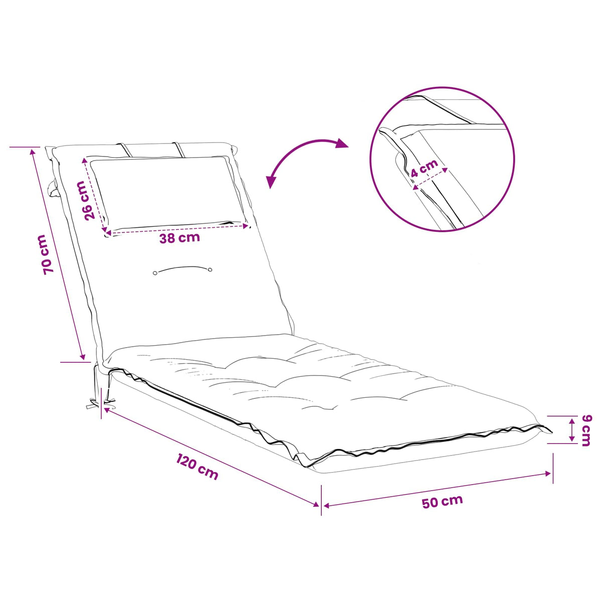 Sunlounger Cushion GEMERT 100% Polyester Red 190 x 50 x 9 cm