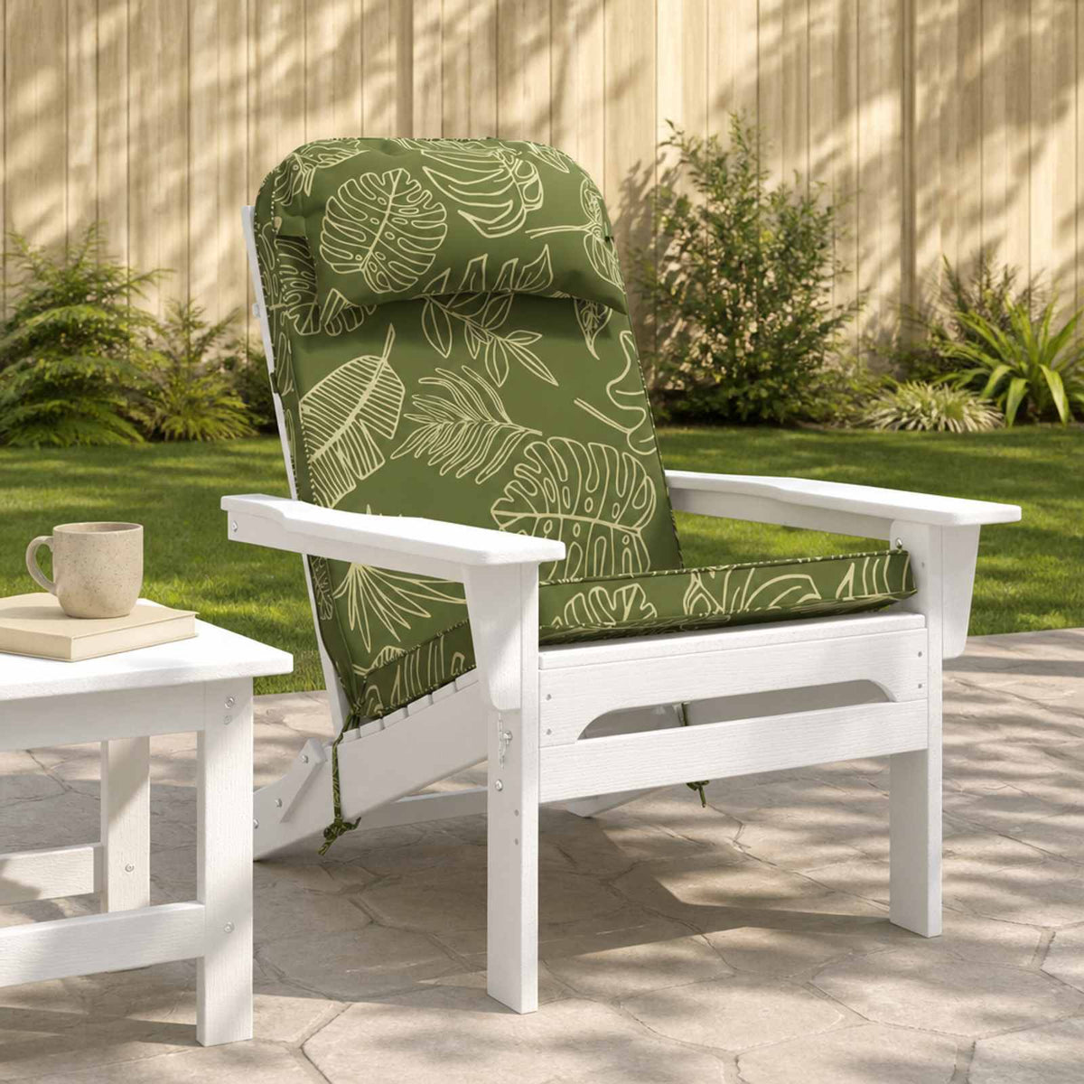 Sun Lounger Cushion 100% Polyester Leaf Design 55 x 124 x 5 cm
