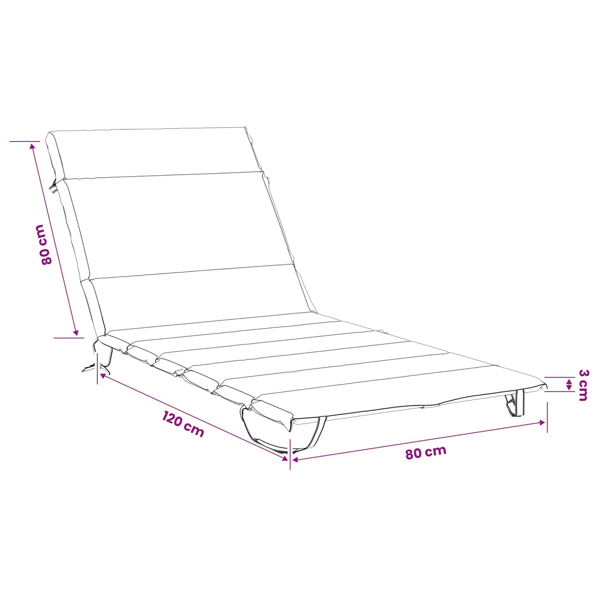 Sunlounger Cushion GEMERT 100% Polyester Black 200 x 80 x 3 cm