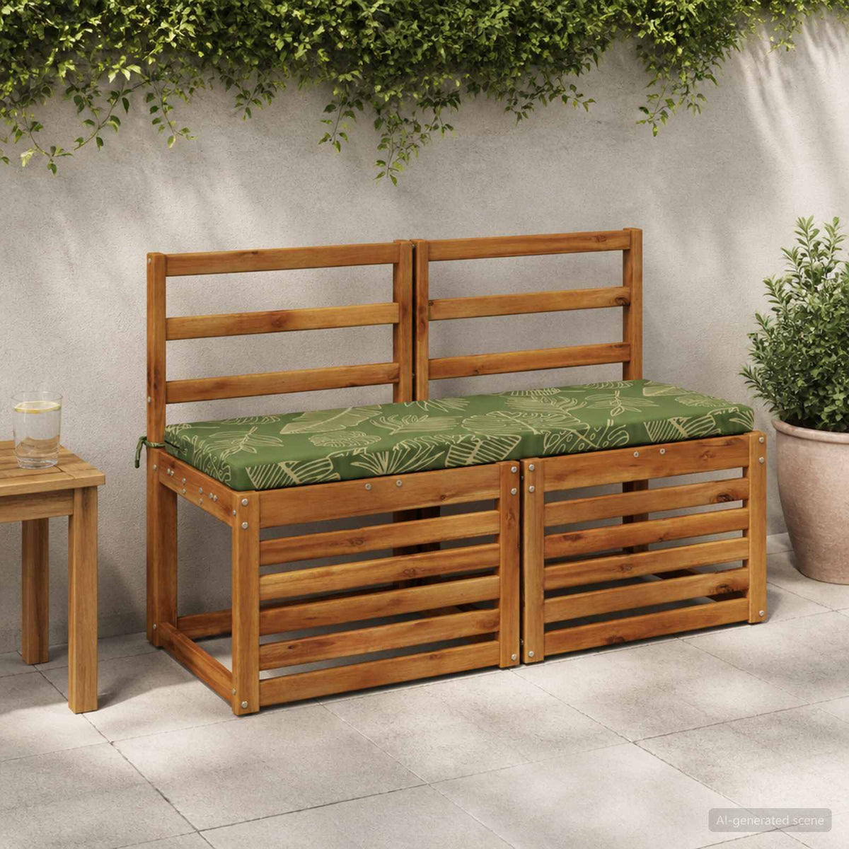 2-Piece Bench Cushions SOEST 100% Polyester Leaf Design