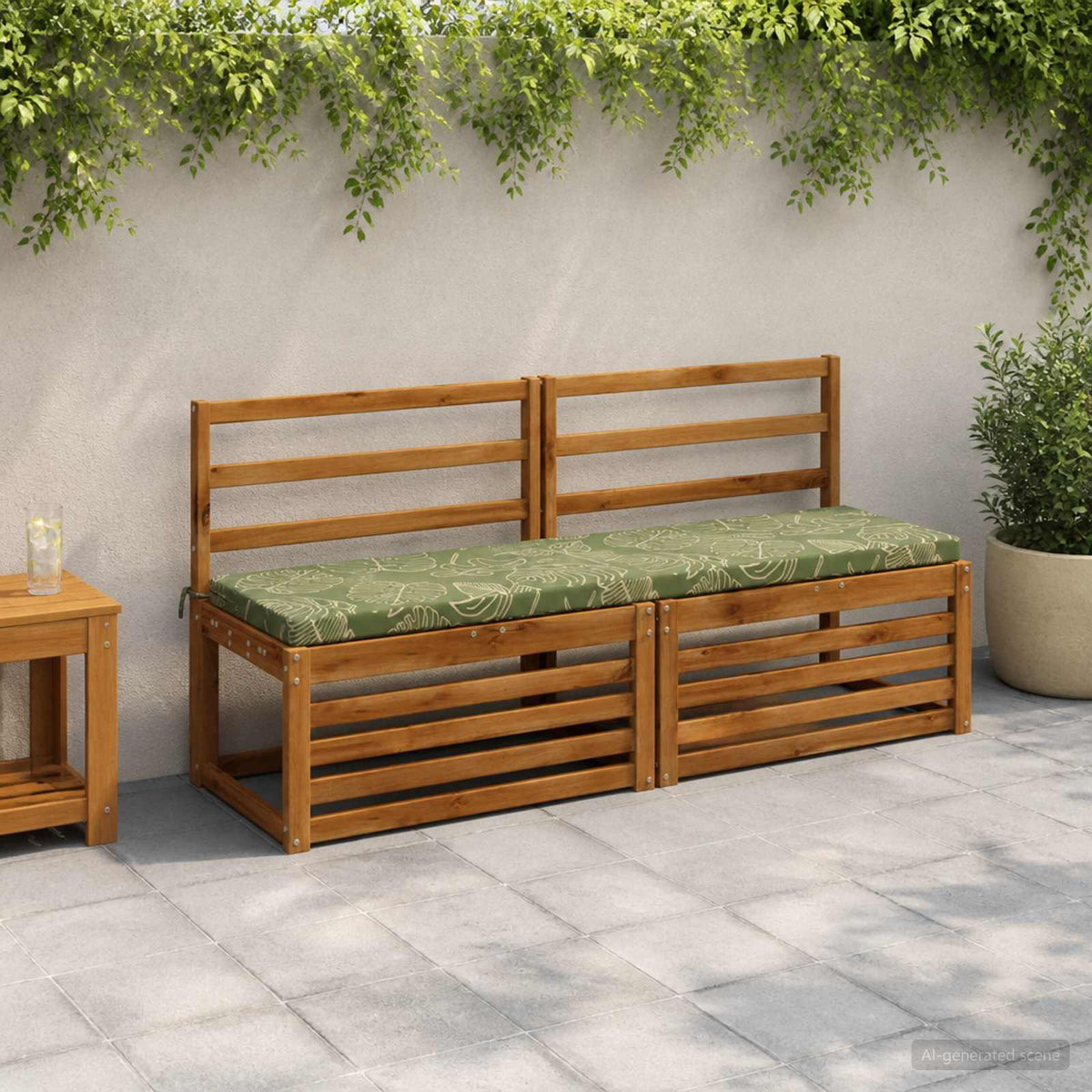 Bench Cushions SOEST 2 pcs 100% Polyester Leaf Design