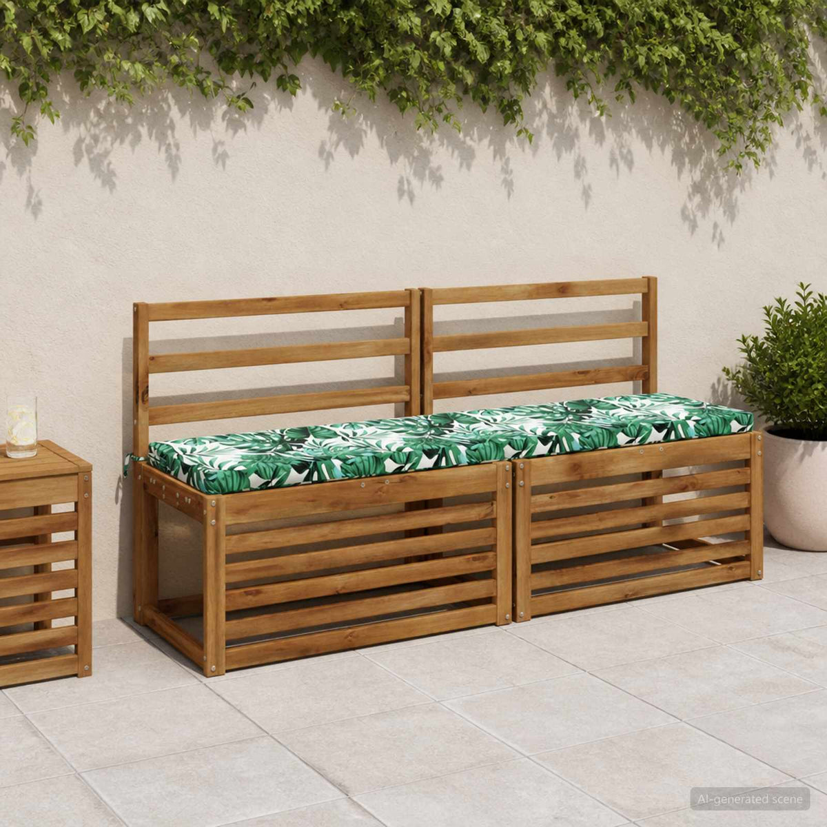 Bench Cushion SOEST 100% Polyester Leaf Pattern 150 x 40 x 5 cm