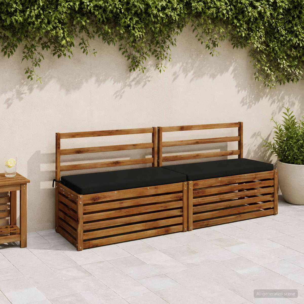 Bench Cushions SOEST 2 pcs 100% Polyester Black 180 x 40 x 5 cm