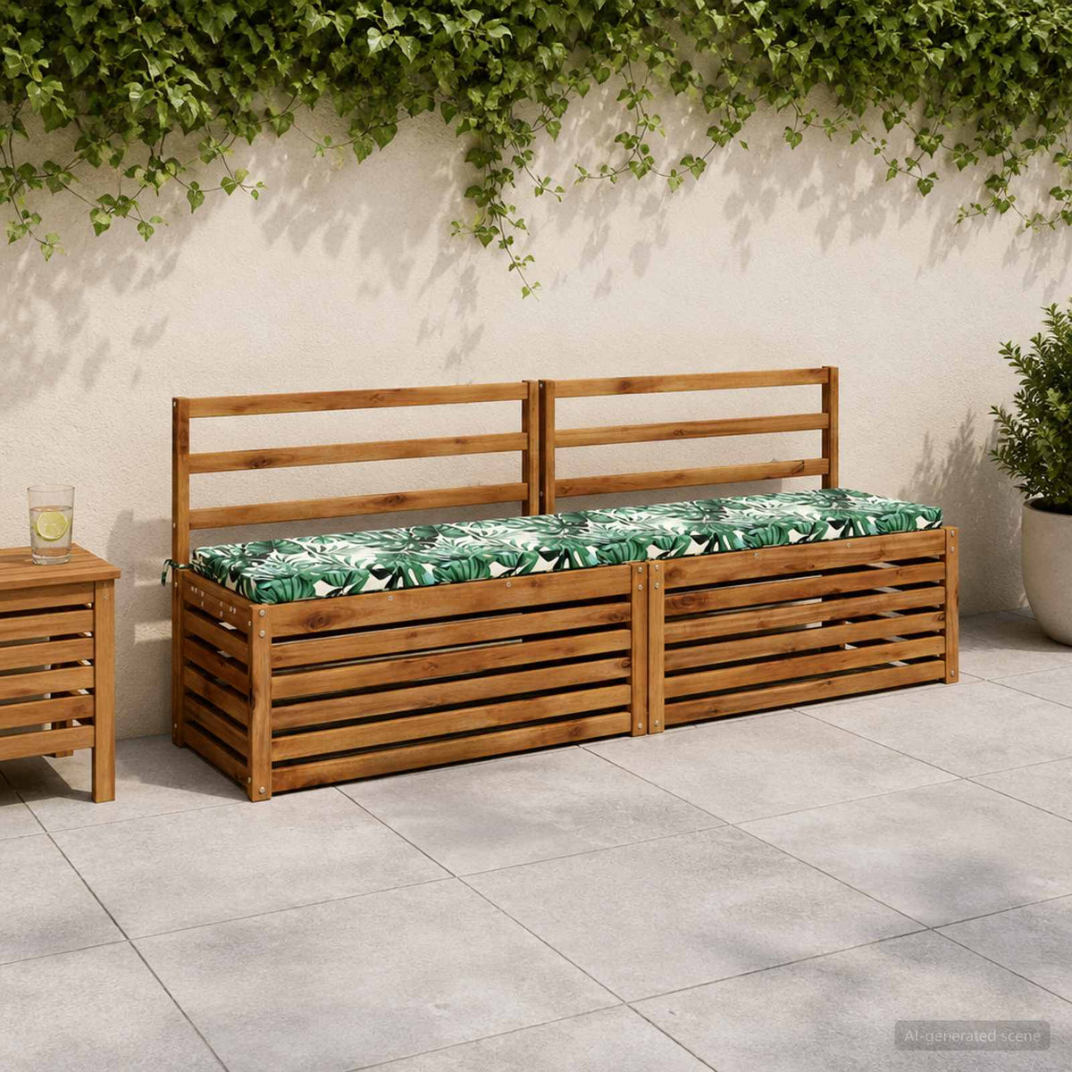 Bench Cushion SOEST 100% Polyester Leaf Pattern 180 x 40 x 5 cm