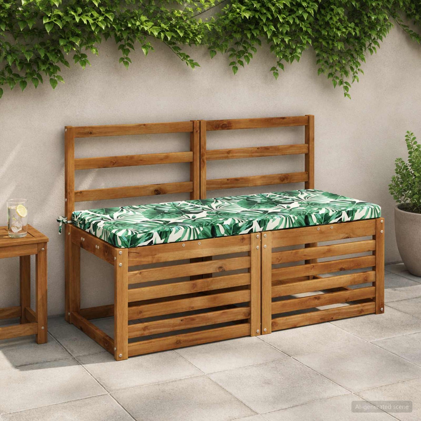 Bench Cushion SOEST 100% Polyester Leaf Pattern 120 x 50 x 5 cm