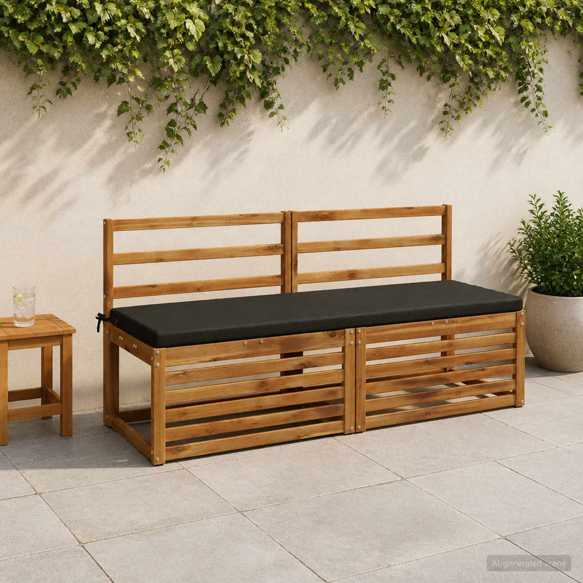 Bench Cushions SOEST 2 pcs 100% Polyester Black 150 x 50 x 5 cm