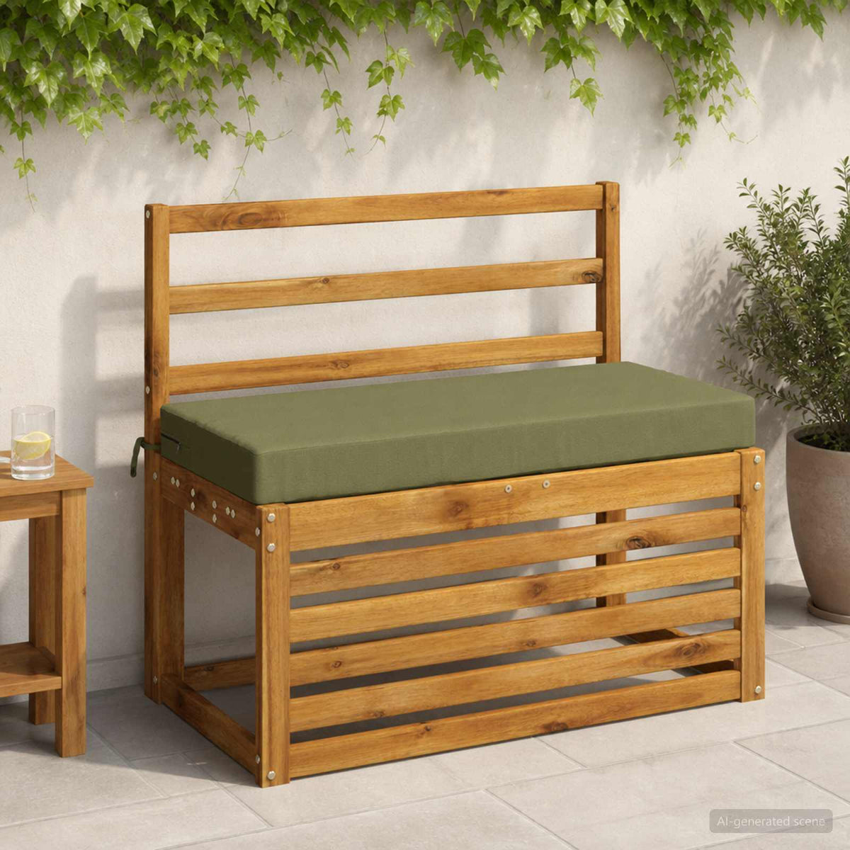 Bench Cushion SOEST 100% Polyester Olive Green 80 x 40 x 8 cm