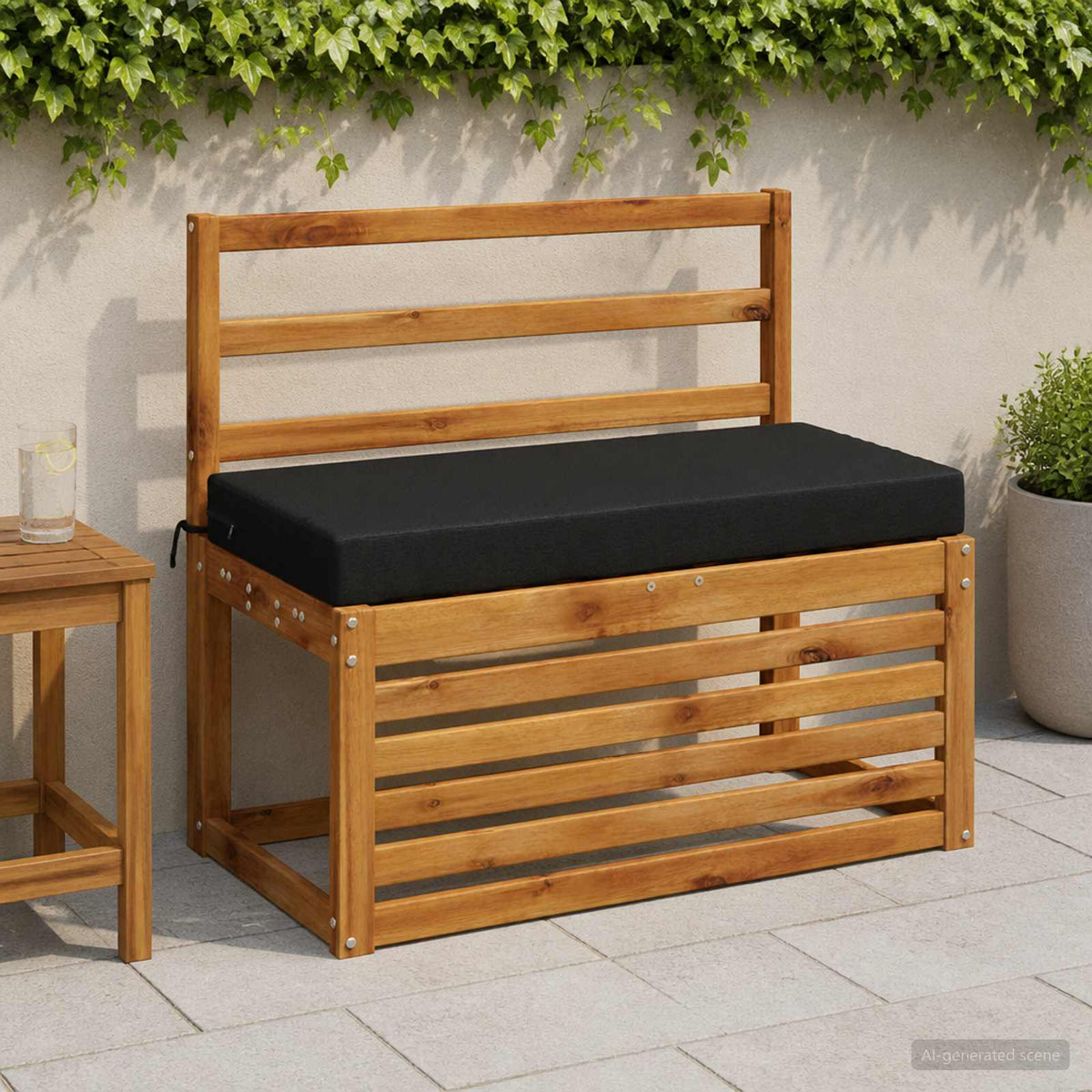 Bench Cushion SOEST 100% Polyester Black 60 x 40 x 8 cm