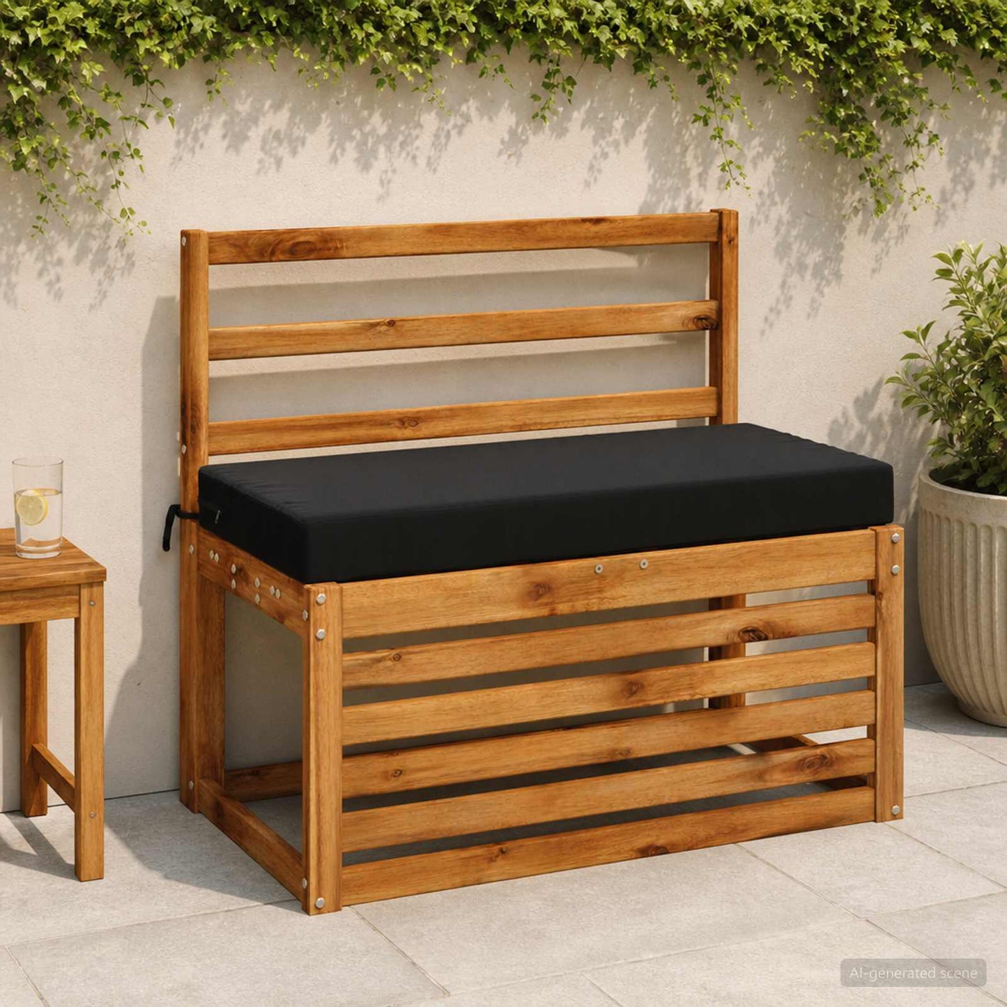 Bench Cushion SOEST 100% Polyester Black 60 x 40 x 8 cm
