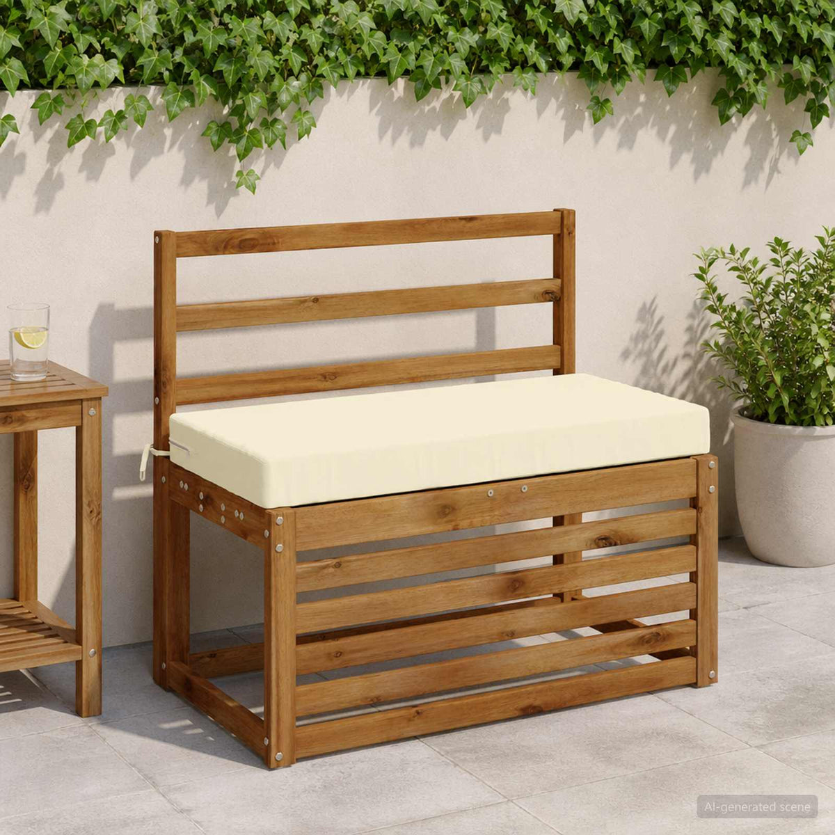 Bench Cushion SOEST 100% Polyester Cream 60 x 40 x 8 cm