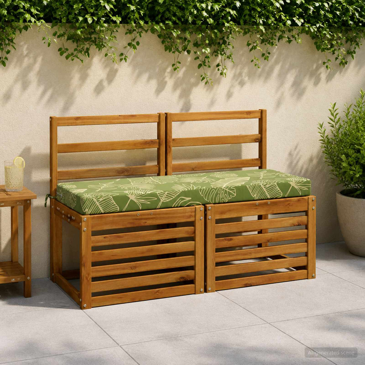 Bench Cushions SOEST 2 pcs 100% Polyester Leaf Design