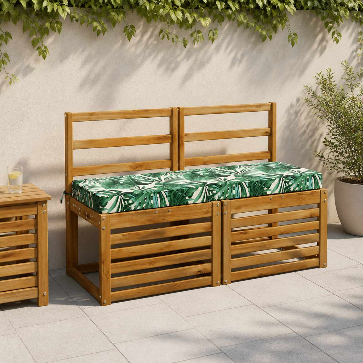 2-Piece Bench Cushions SOEST 2 pcs 100% Polyester Leaf Pattern