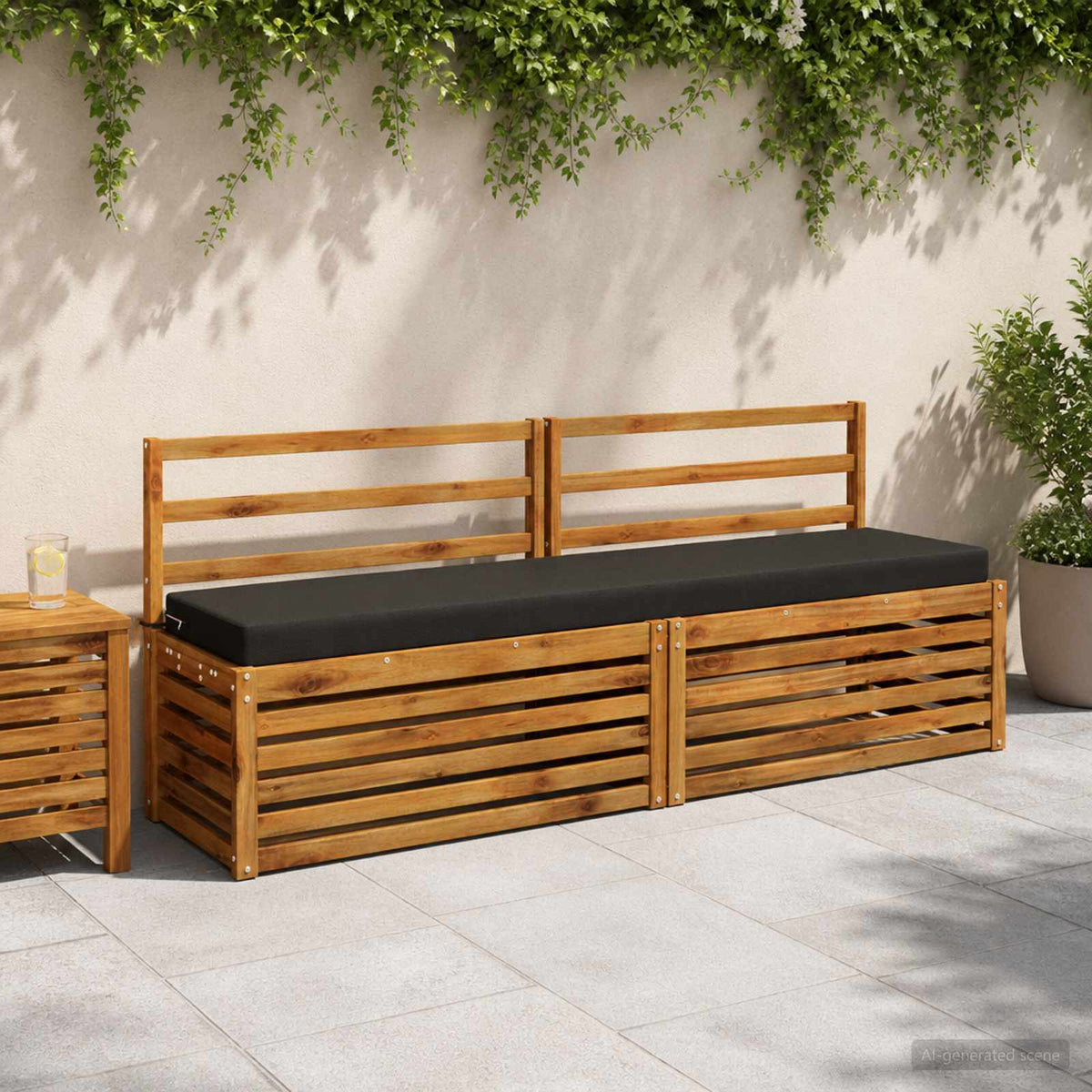 Bench Cushion SOEST 100% Polyester Black 180 x 40 x 8 cm