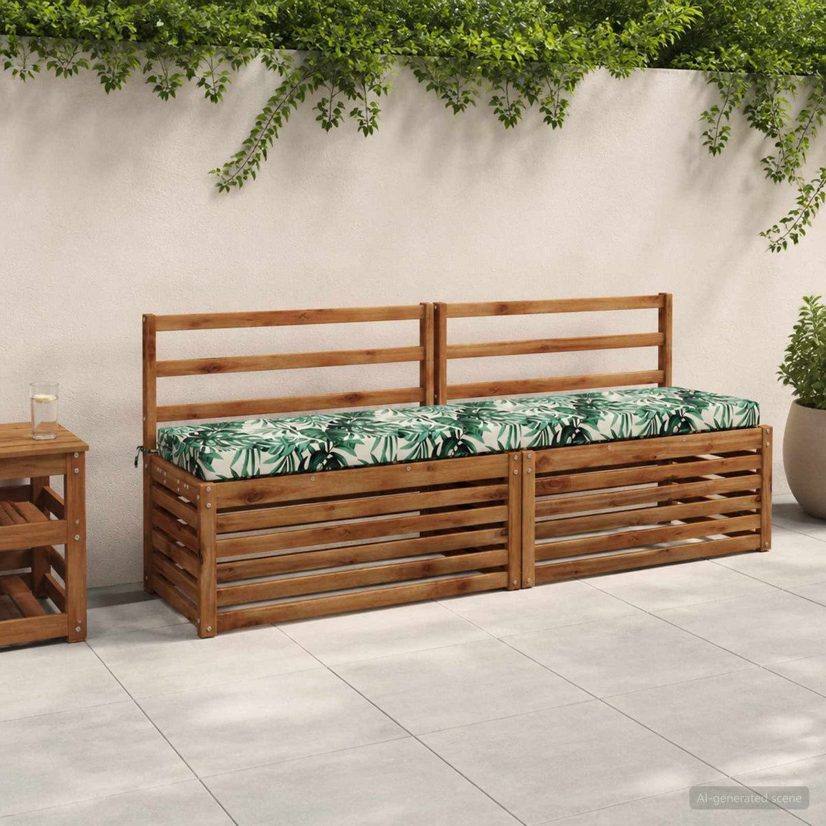Bench Cushion SOEST 100% Polyester Leaf Pattern 180 x 40 x 8 cm