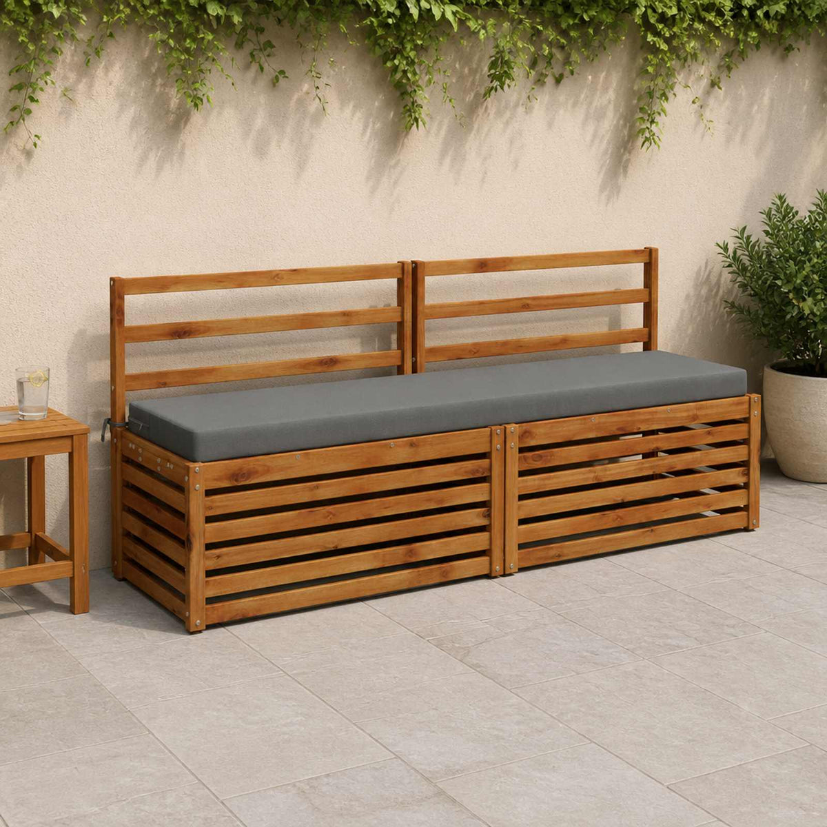 Bench Cushion SOEST 100% Polyester Grey 200 x 40 x 8 cm